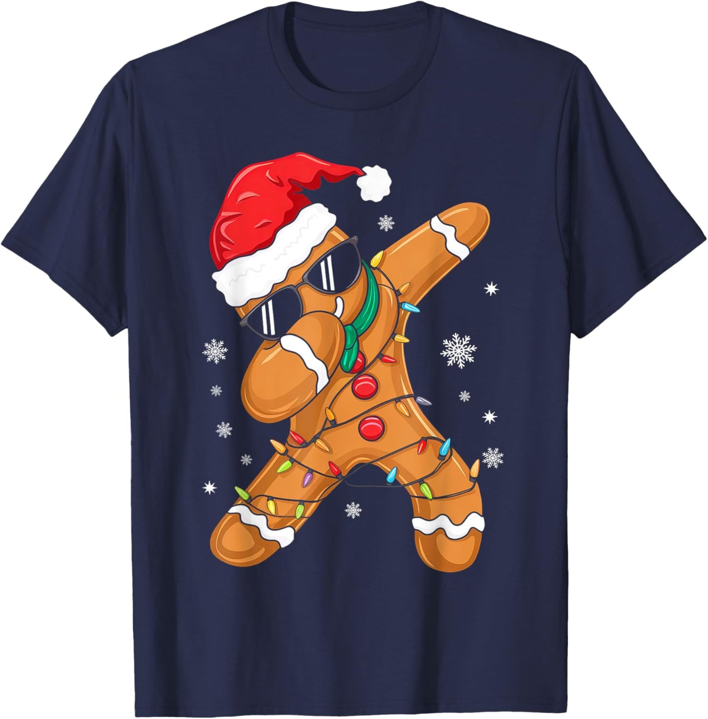 Dabbing Gingerbread Santa Christmas Family Matching Pajamas T-Shirt - T-Shirt | Navy