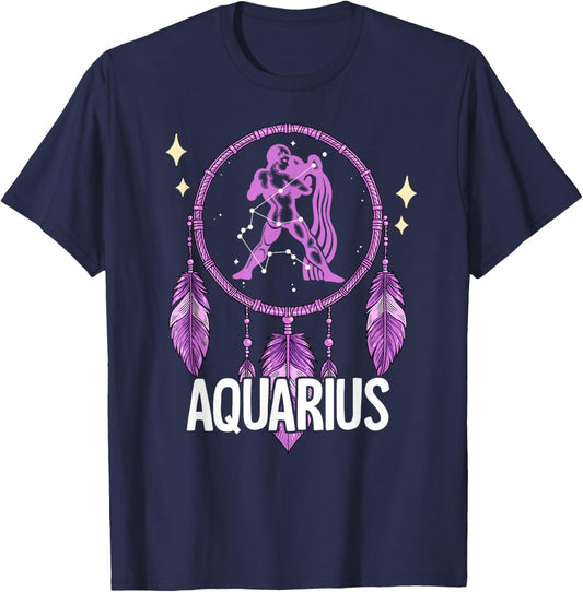 Aquarius Zodiac - -Adults, -Kids - Black - Small - Short Sleeve T-Shirt - T-Shirt | Navy