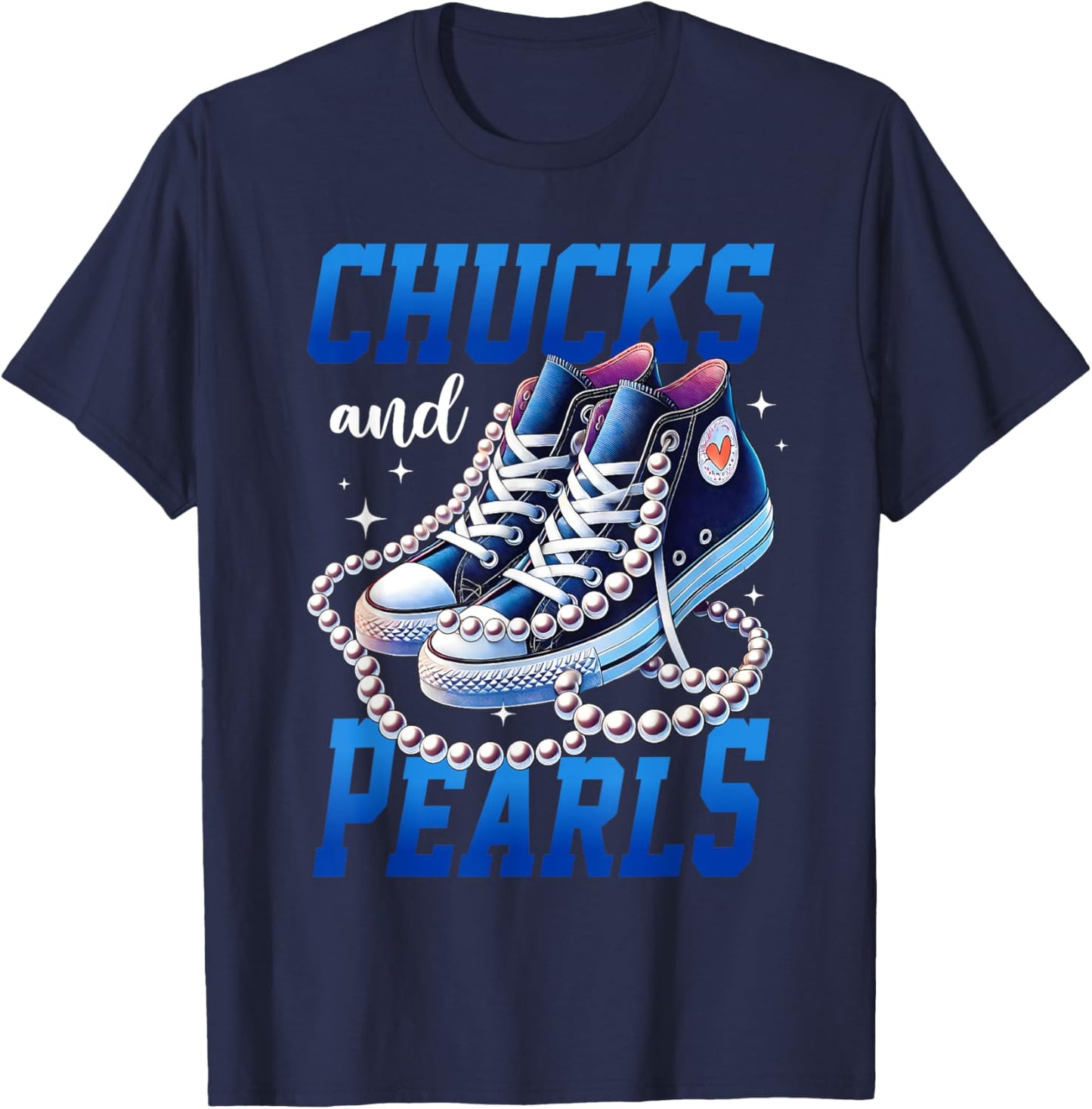 Chucks and Pearls Kamala Harris 2024 for President Election T-Shirt - T-Shirt | Navy