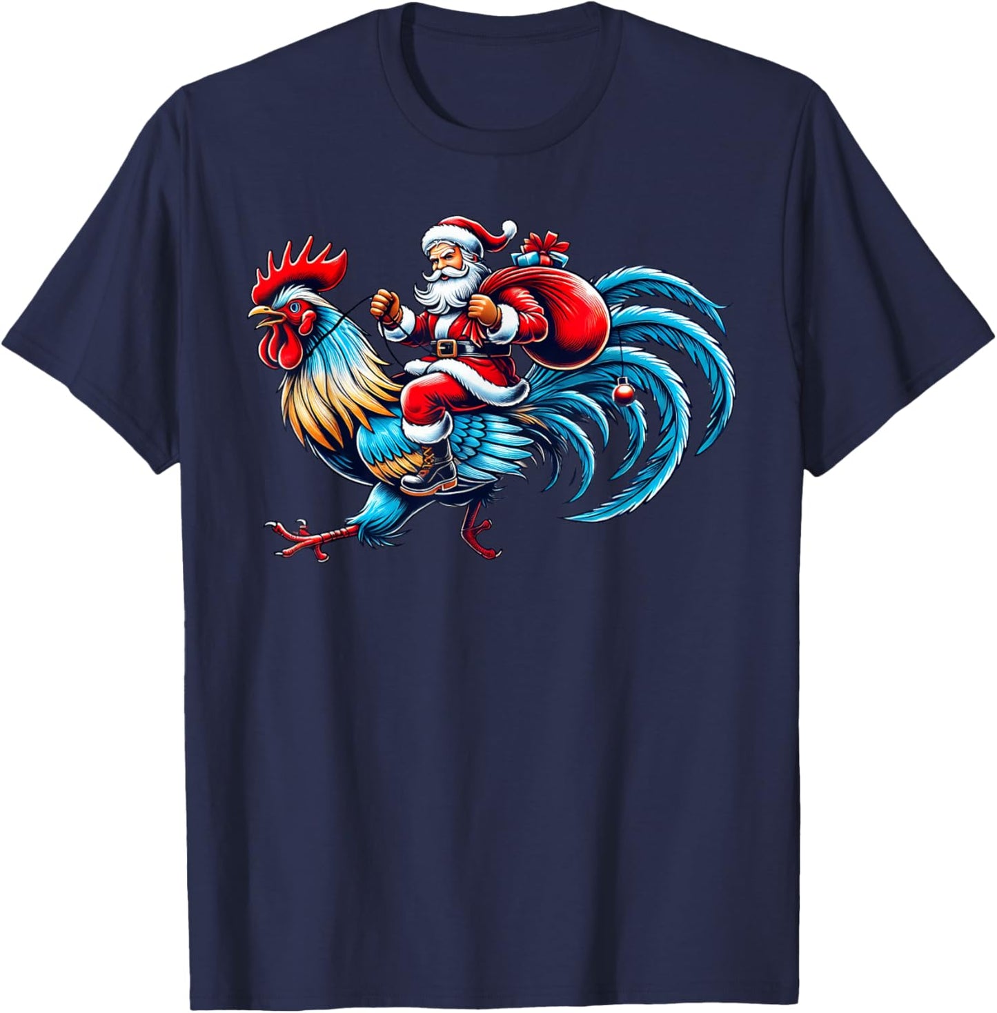 Chicken Lover Xmas Funny Santa Riding Chicken Christmas 2024 T-Shirt - T-Shirt | Navy