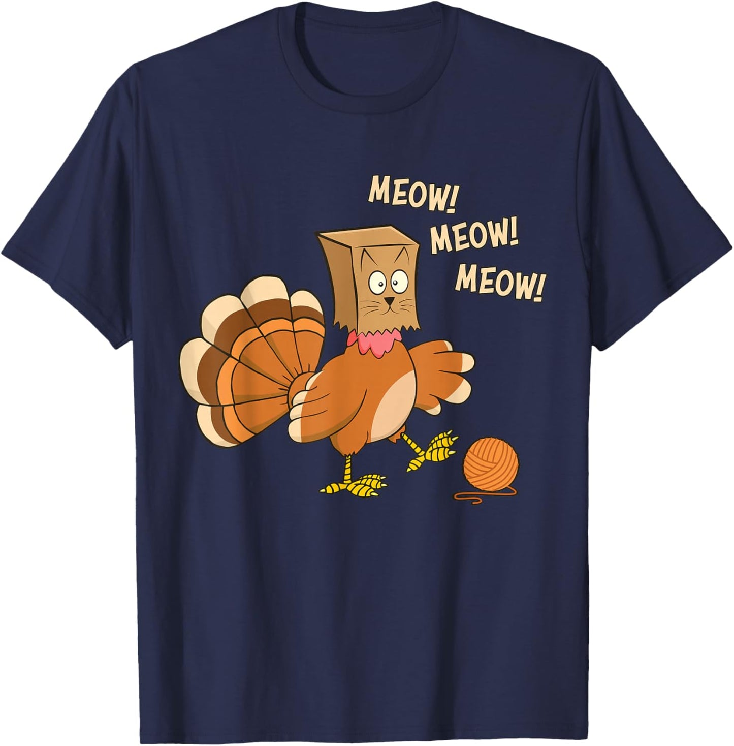 Funny Thanksgiving Turkey Fake Cat Meow T-Shirt - T-Shirt | Navy