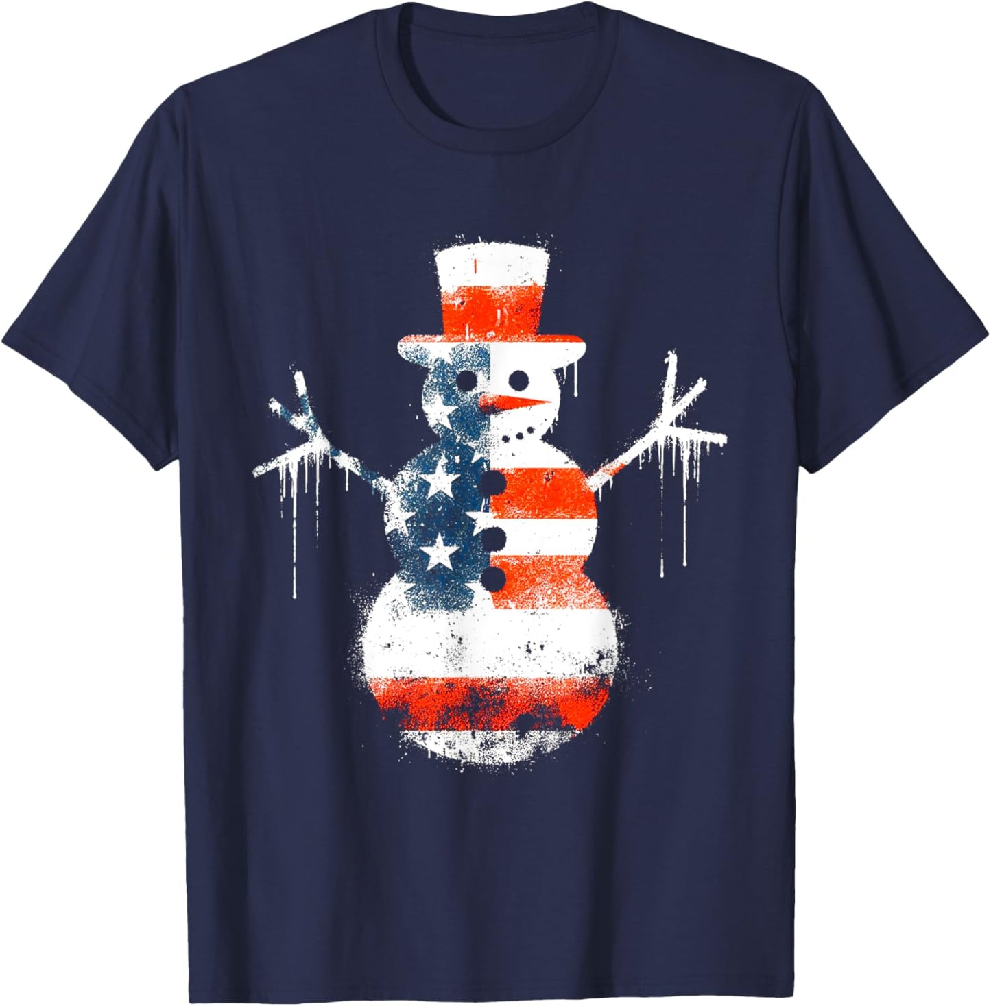 Snowman American Flag - Patriotic USA Snowman Xmas Lover T-Shirt - T-Shirt | Navy