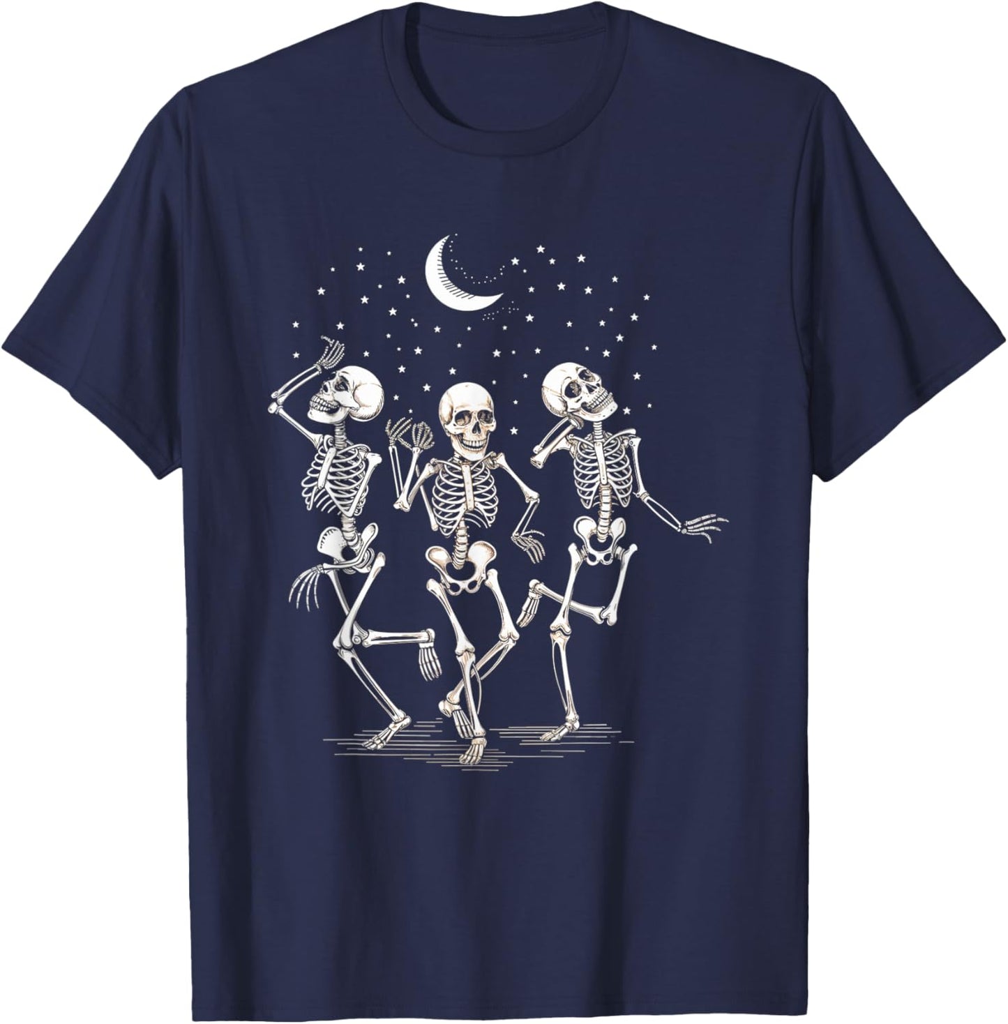 Skeleton Dance Moon Stars Night Halloween Party T-Shirt - T-Shirt | Navy