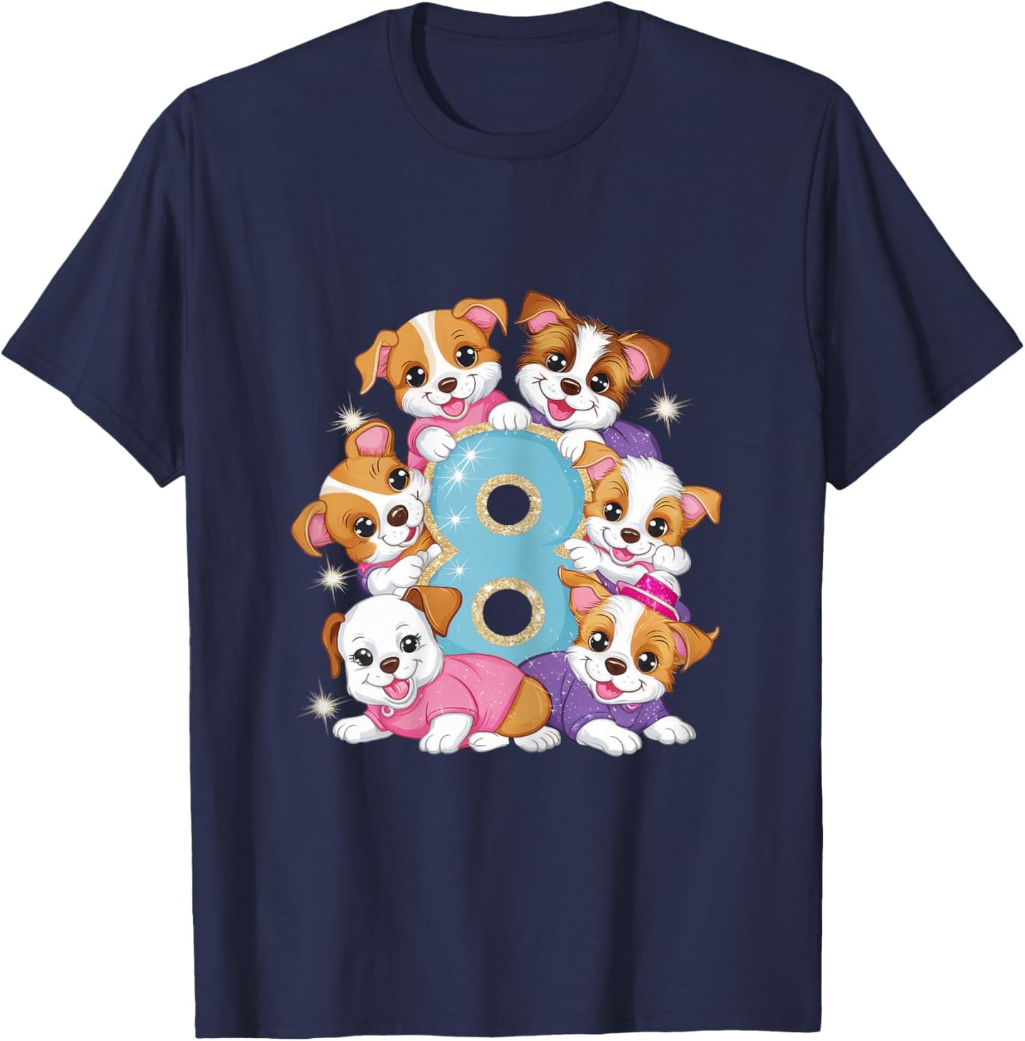 8th Birthday Dog Birthday Shirt for Girls 8 Years Puppy T-Shirt - T-Shirt | Navy