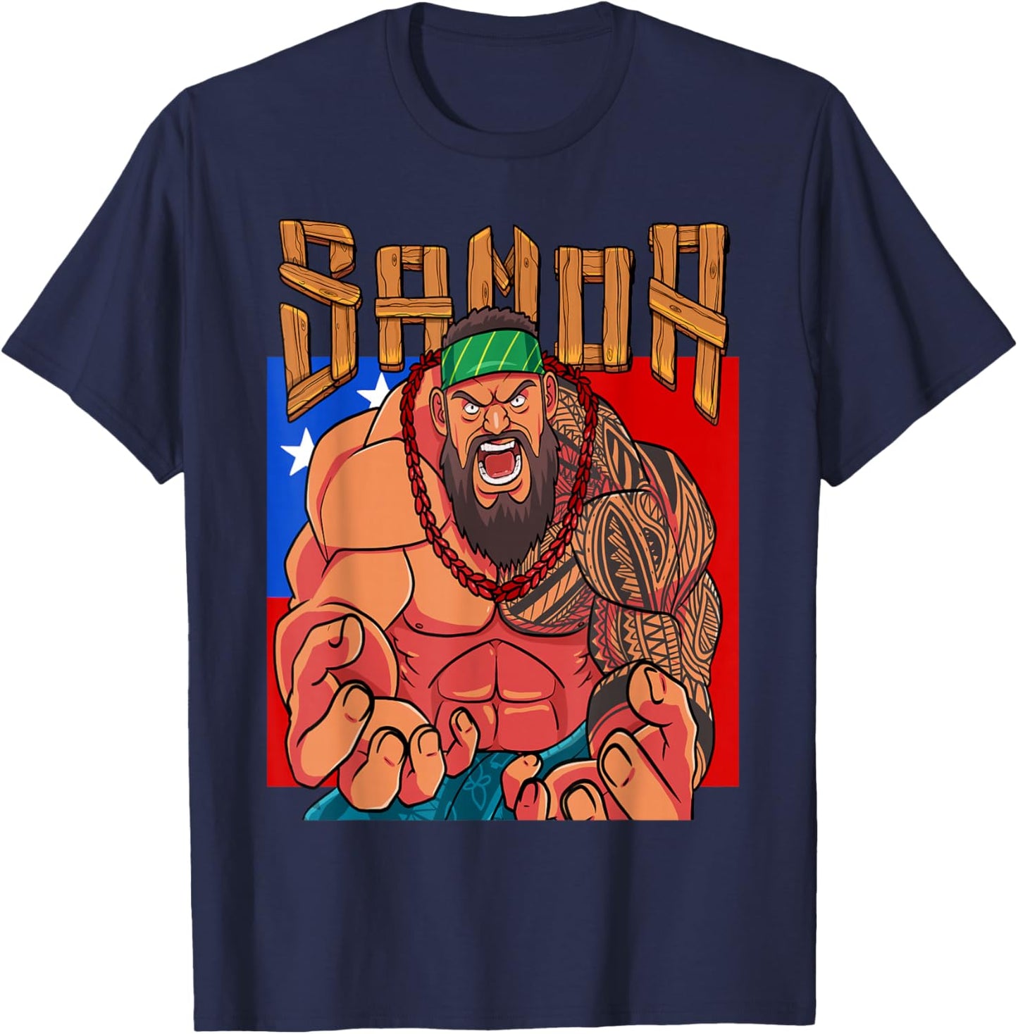 Samoan Pride Polynesian Warrior Samoa Flag Matai T-Shirt - T-Shirt | Navy
