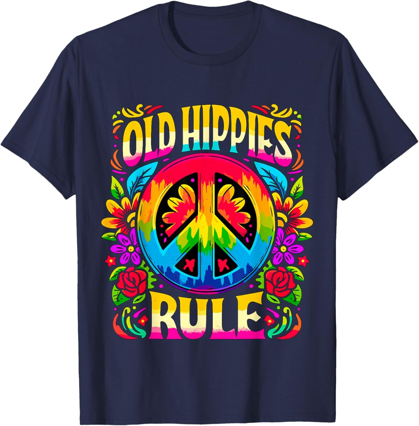 Old Hippies Rule 70s 80s Party Peace T-Shirt - T-Shirt | Navy