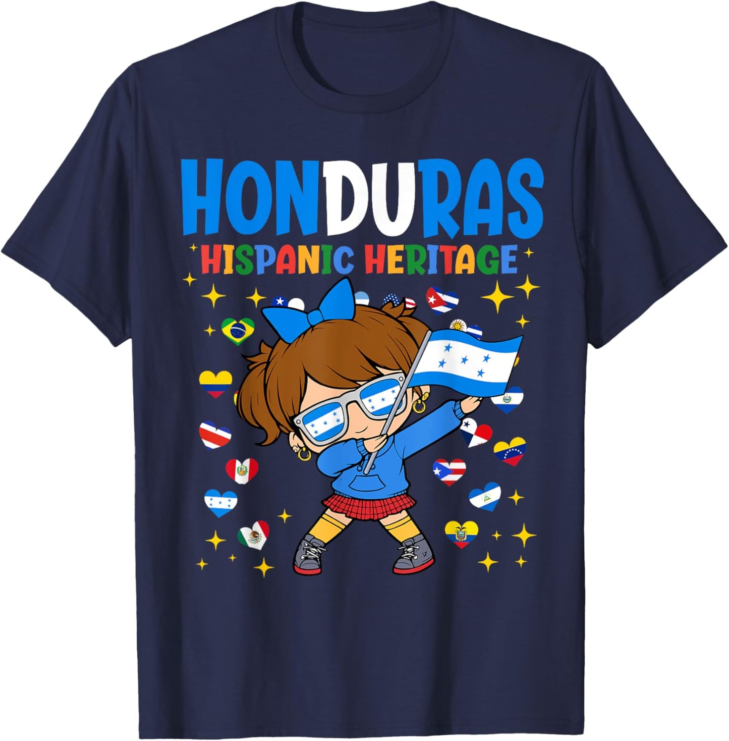 Hispanic Heritage Month Honduras Flag Honduran Girl Kids T-Shirt - T-Shirt | Navy