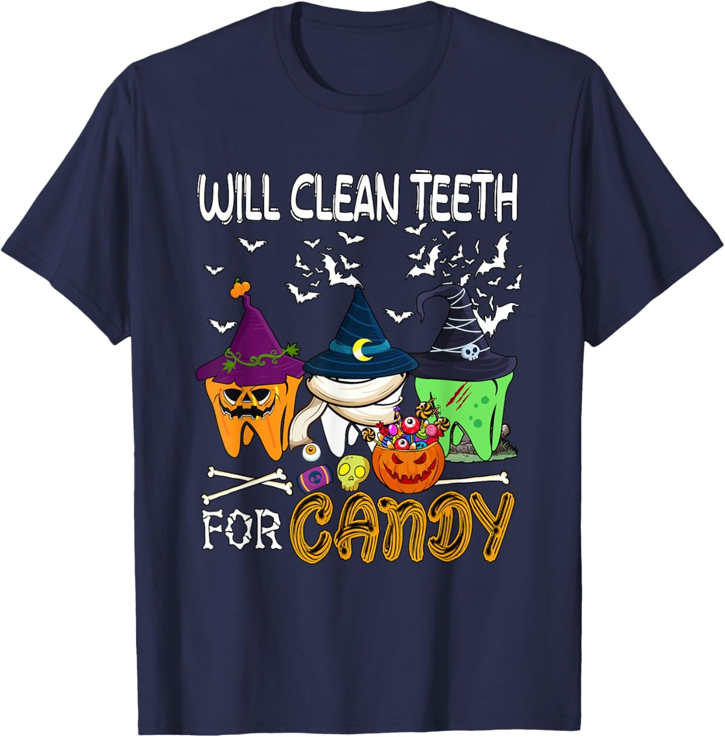 Will Clean Teeth For Candy Christmas Dentis Lover Team T-Shirt - T-Shirt | Navy