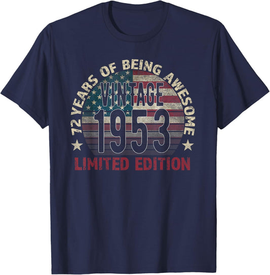 72th Birthday Gift men Vintage born 1953 turning 72 Year Old T-Shirt - T-Shirt | Navy