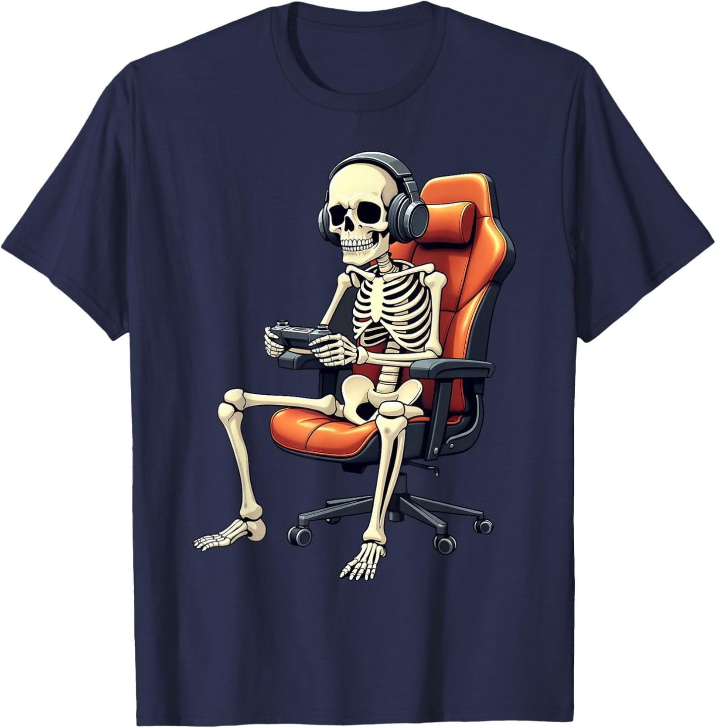 Halloween Skeleton Gamer Video Gaming Boys Girls Men Women T-Shirt - T-Shirt | Navy