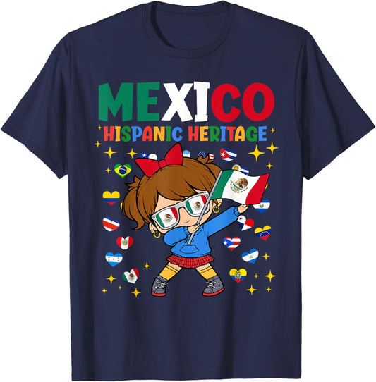 Hispanic Heritage Month Mexico Flag Mexican Girl Kids T-Shirt - T-Shirt | Navy