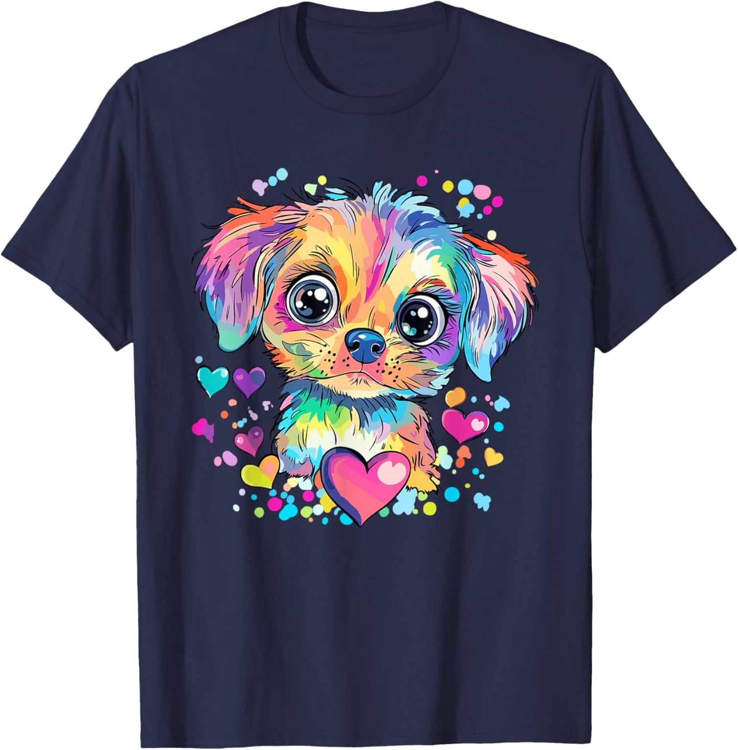 Rainbow Puppy with Hearts T-Shirt - T-Shirt | Navy