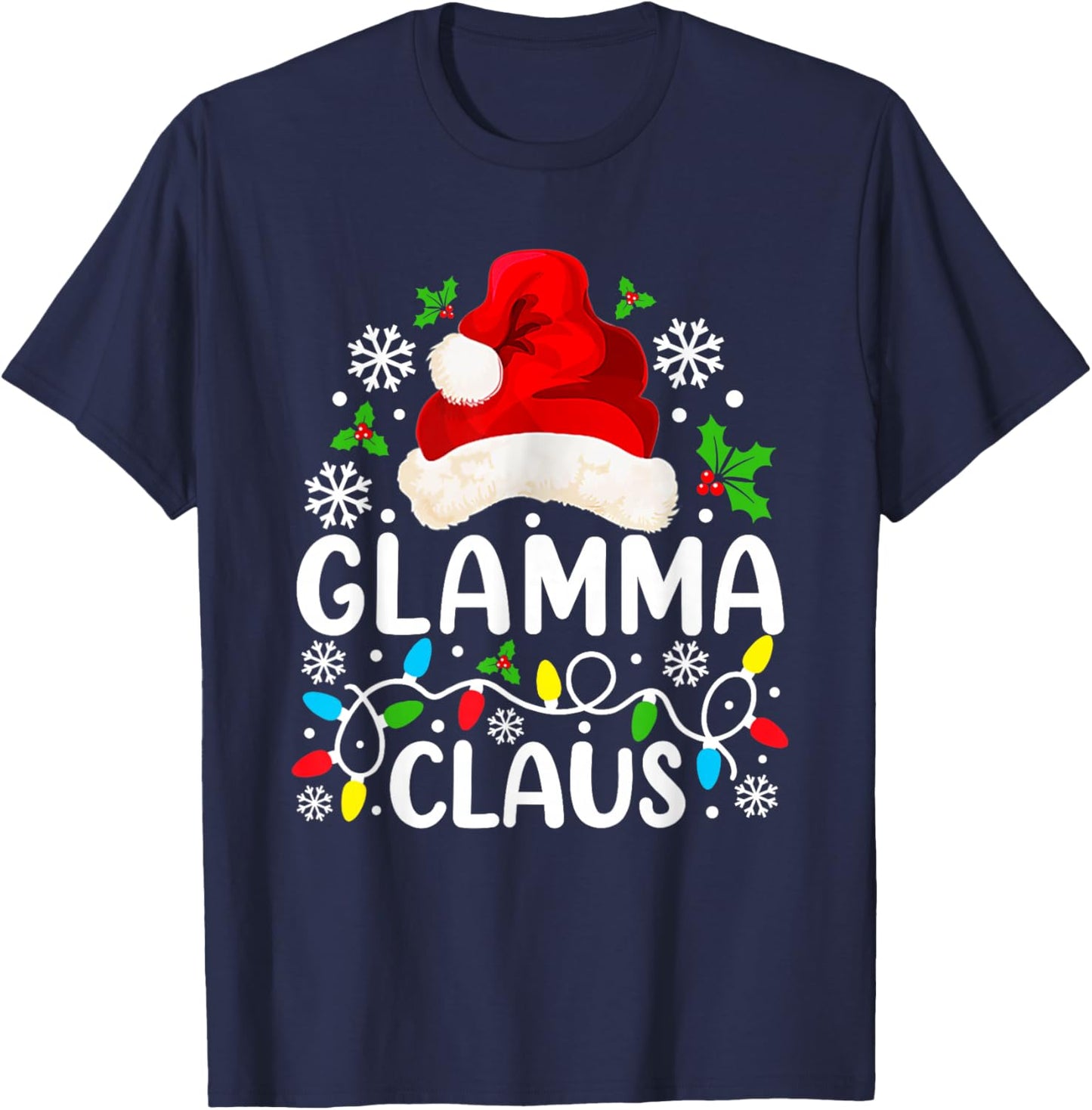 Glamma Claus Funny Christmas Family Matching Grandma T-Shirt - T-Shirt | Navy