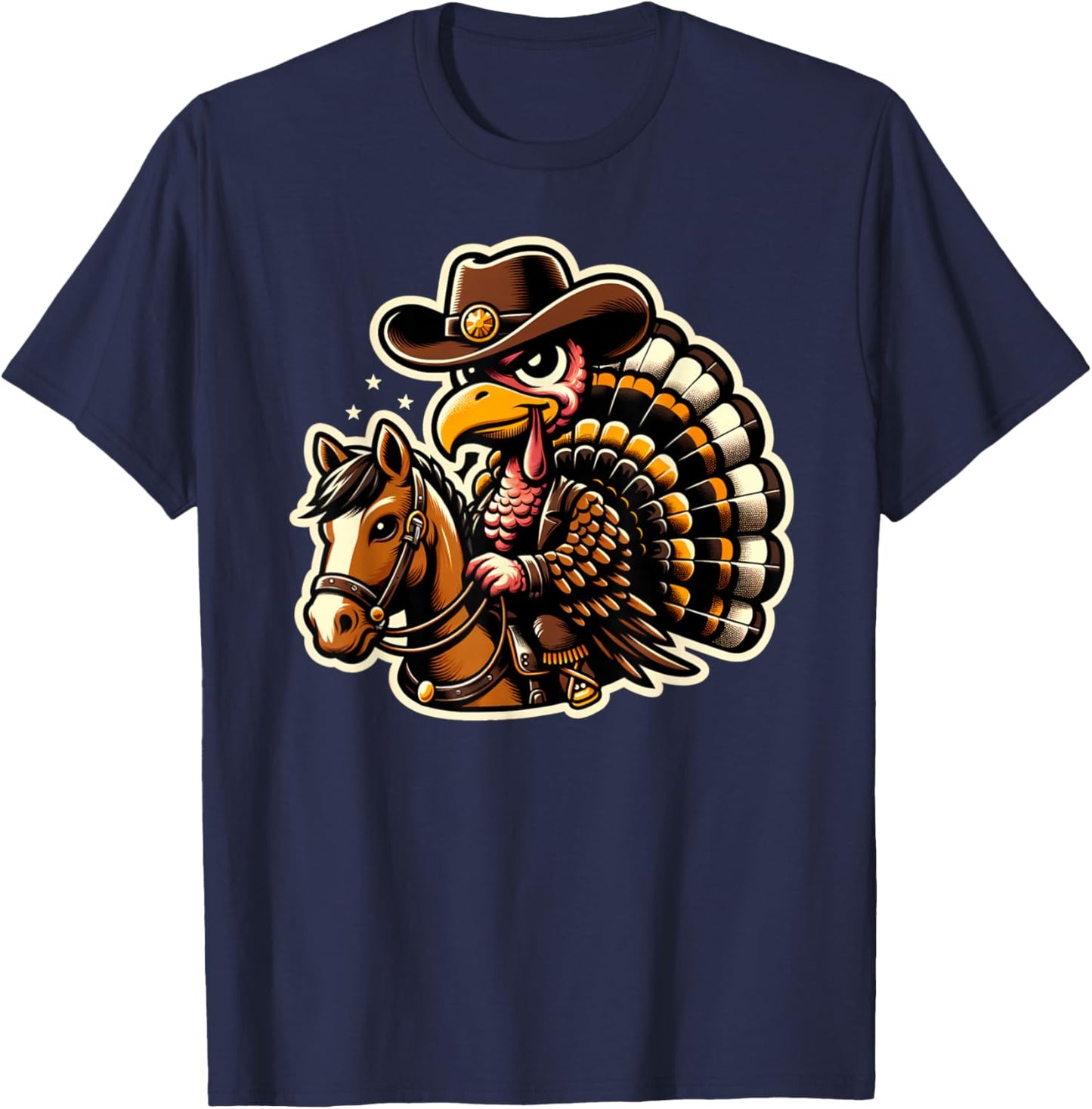 Funny Cowboy Turkey Riding Horse Thanksgiving Country Vibes T-Shirt - T-Shirt | Navy