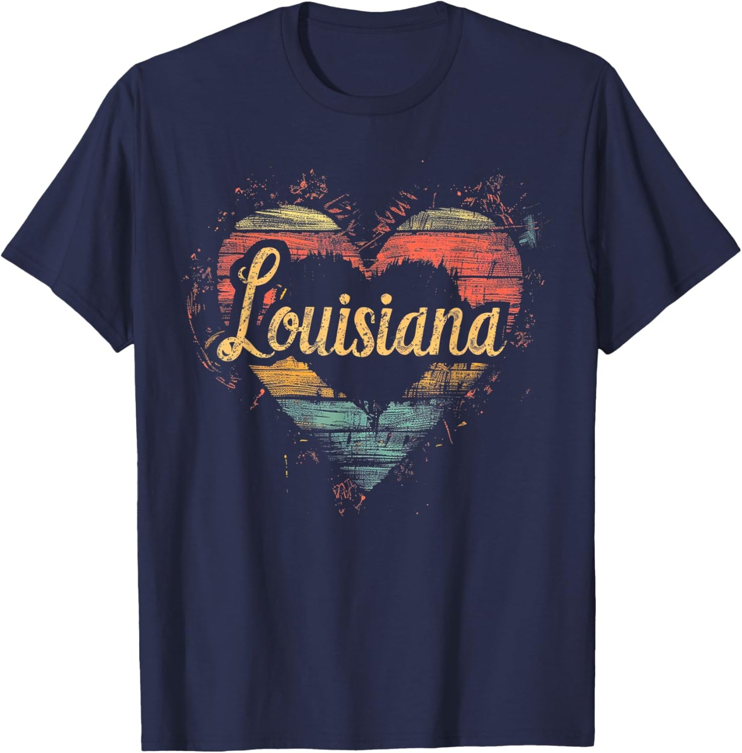 Louisiana -Heart Vintage Love Women Kids Retro Graphic Funny T-Shirt - T-Shirt | Navy