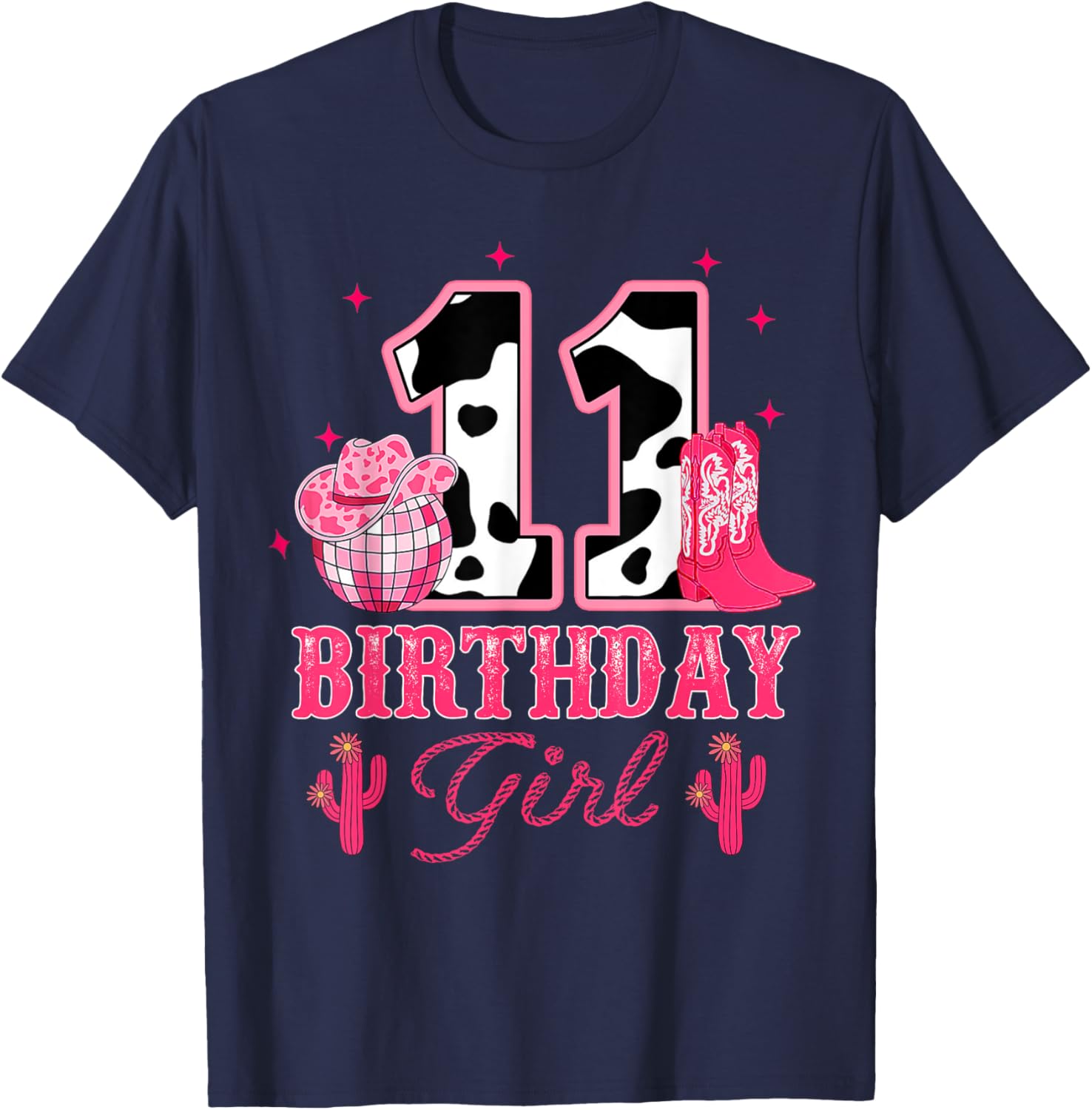 Happy 11th Birthday Girl Outfit Rodeo Western Cowgirl Cowboy T-Shirt - T-Shirt | Navy