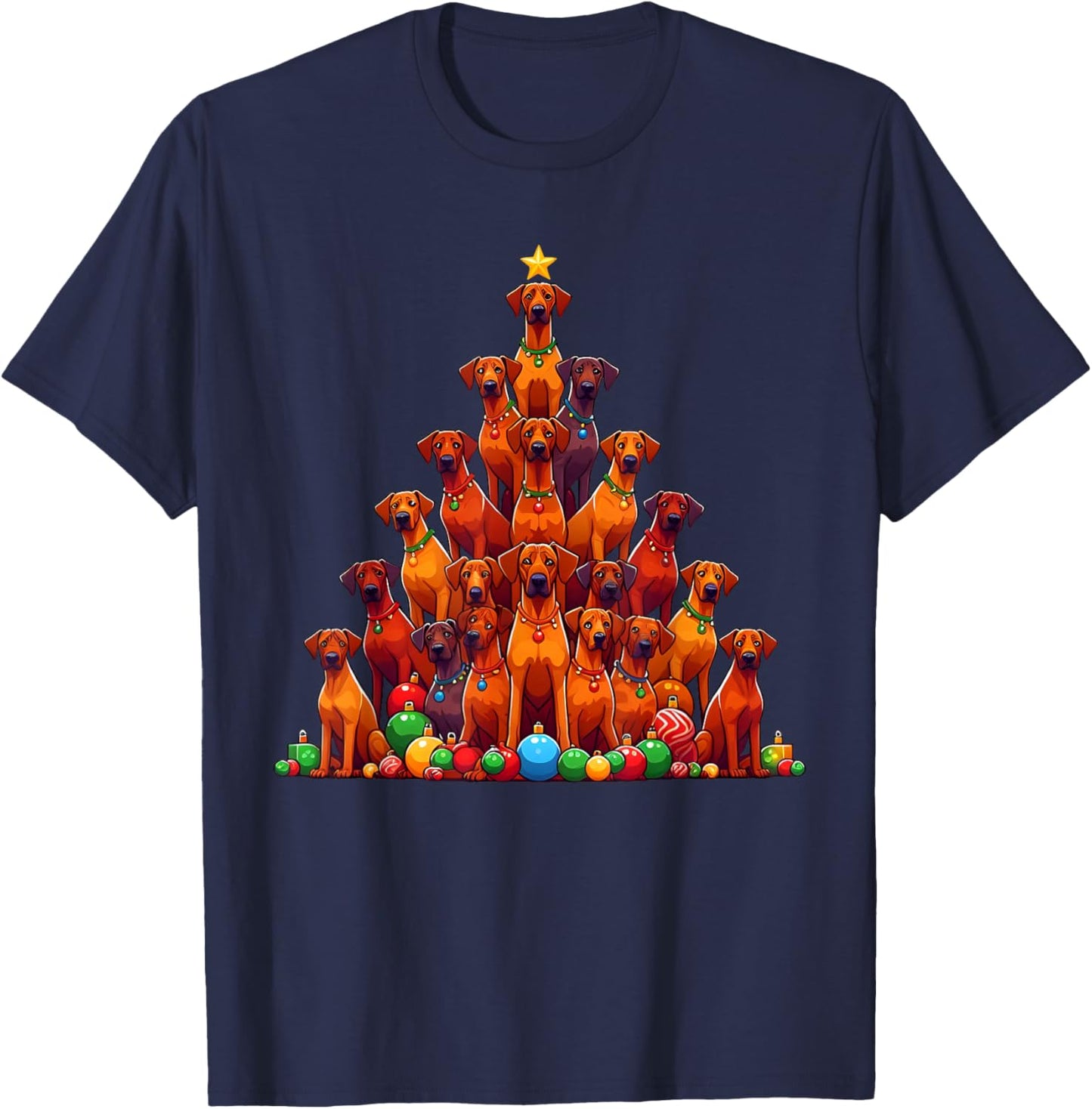 Cute Rhodesian Ridgeback Christmas Tree Dog Kids T-Shirt - T-Shirt | Navy