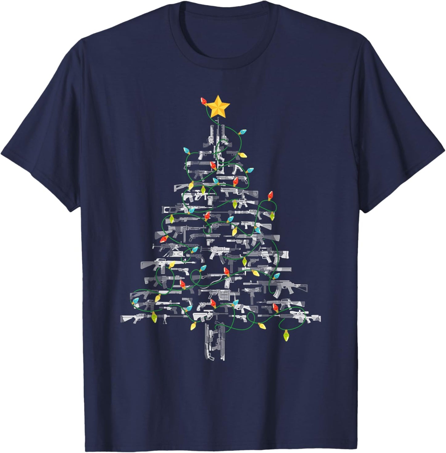 Gun Lover Christmas Tree Gun Owner Xmas Lover Novelty T-Shirt - T-Shirt | Navy