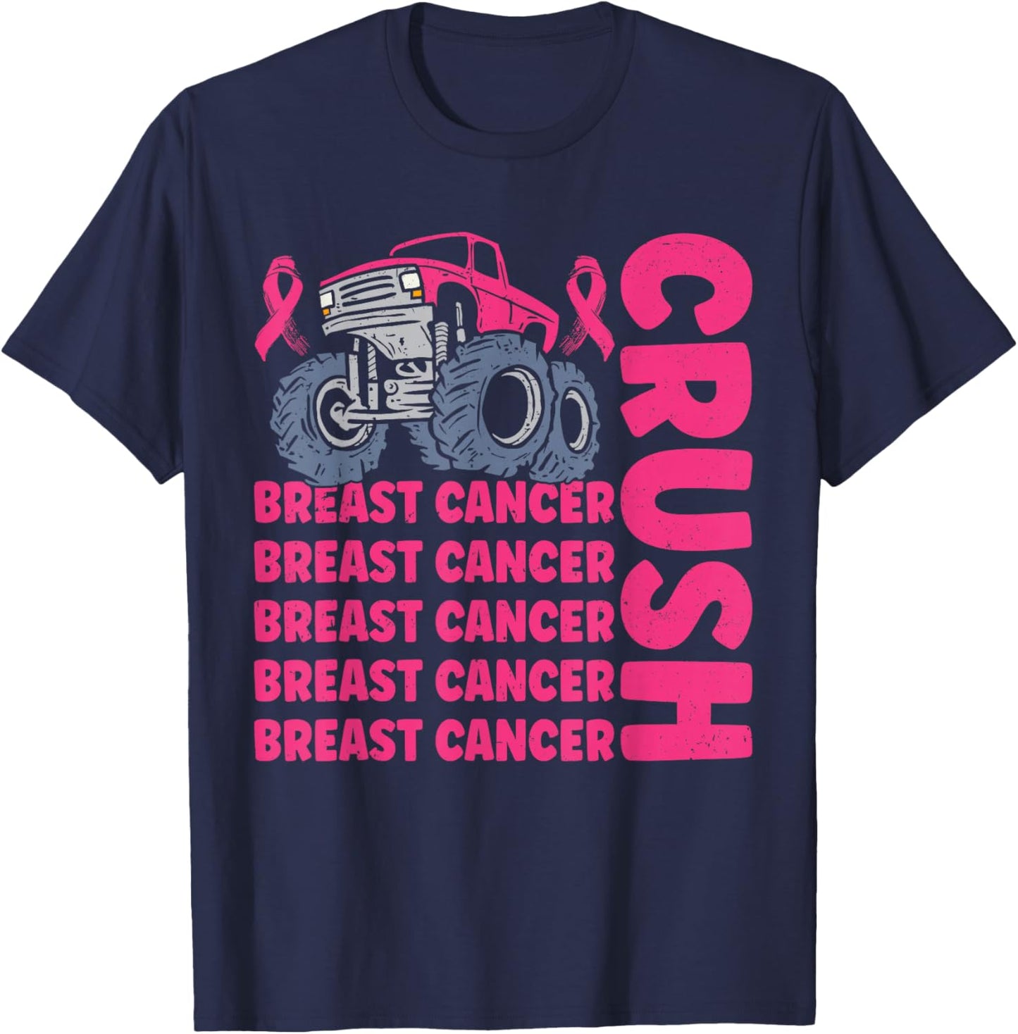 Crush Breast Cancer Awareness Truck pink Women Men Boys T-Shirt - T-Shirt | Navy