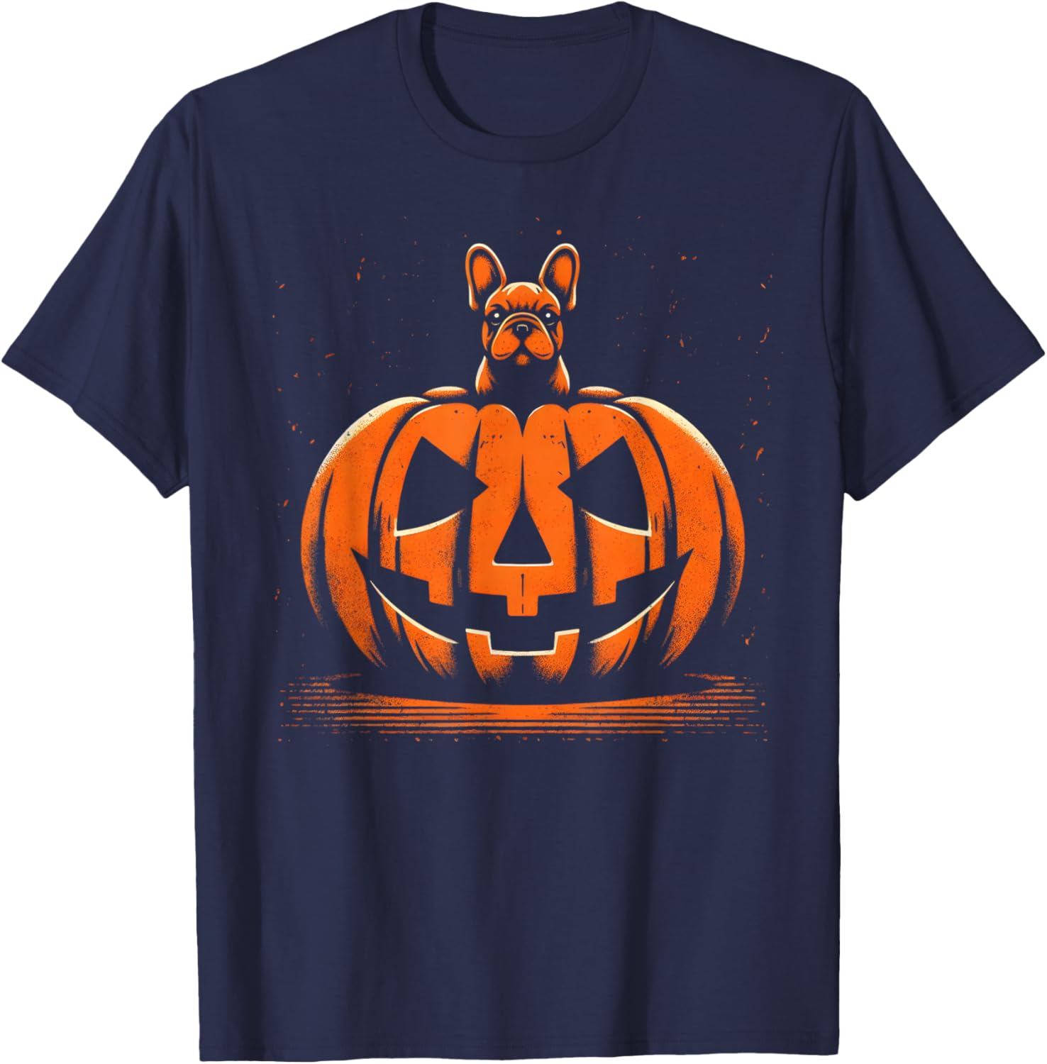 Dog Halloween French Bulldog Jack O Lantern Pumpkin T-Shirt - T-Shirt | Navy