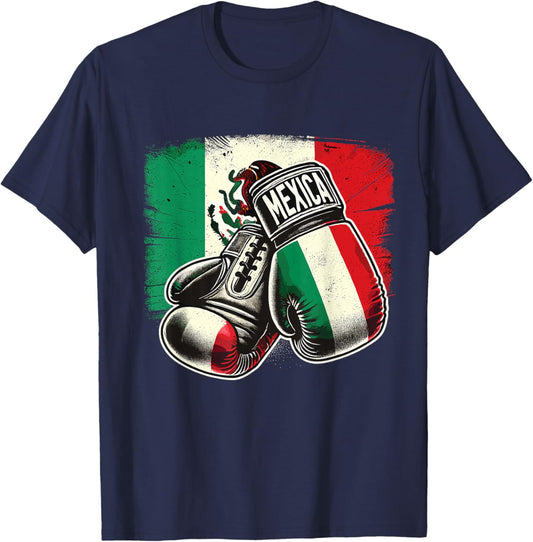 Mexican Boxing Mexican Boxing Gloves Flag T-Shirt - T-Shirt | Navy