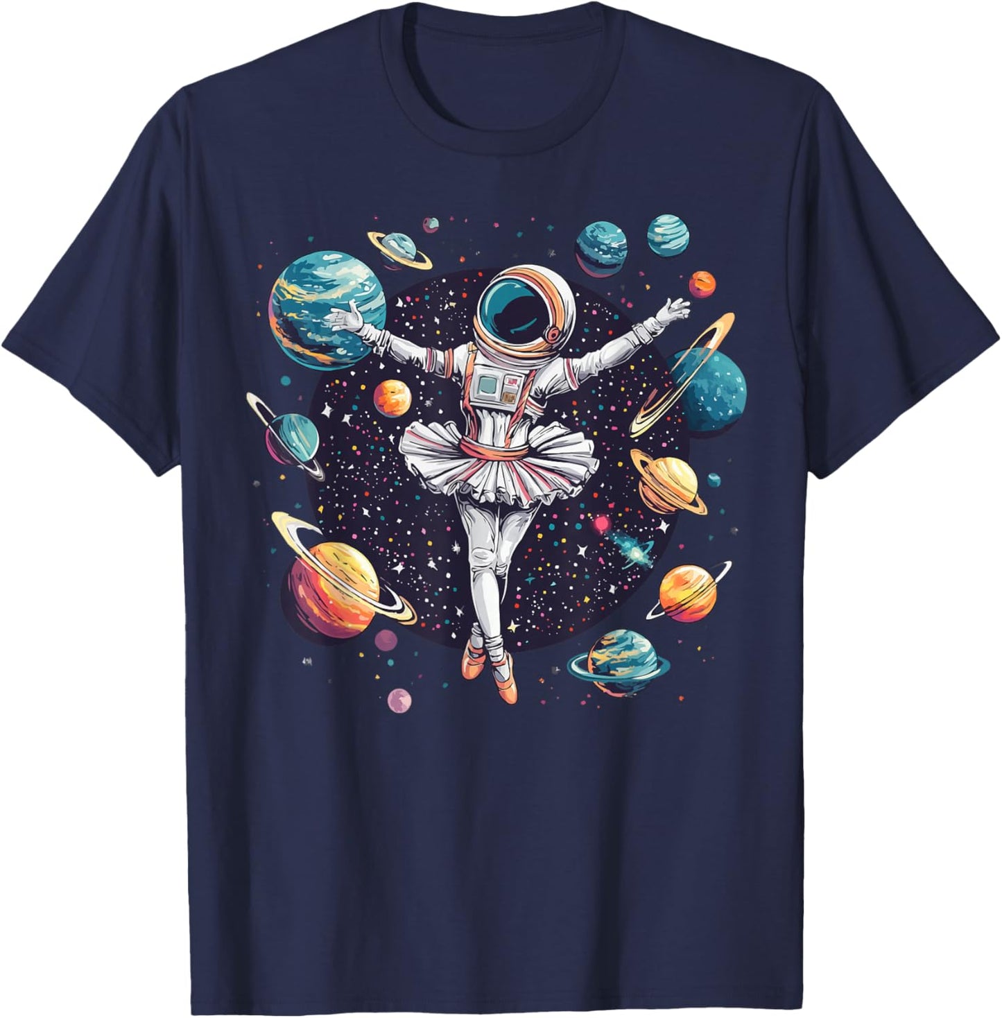 Astronaut Ballerina Dancing In Space Planets Galaxy Kid Girl T-Shirt - T-Shirt | Navy