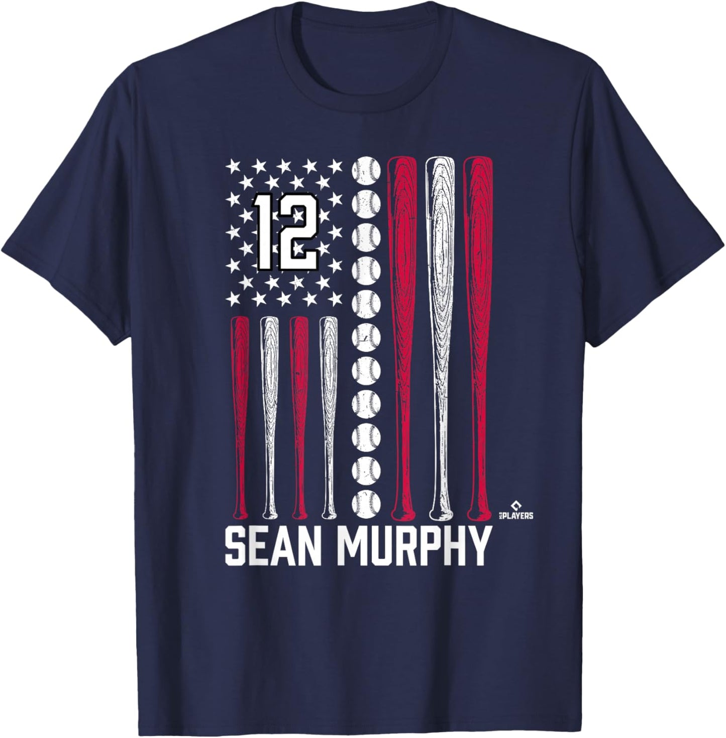 Baseball American Flag Sean Murphy Atlanta Baseball MLBPA T-Shirt - T-Shirt | Navy