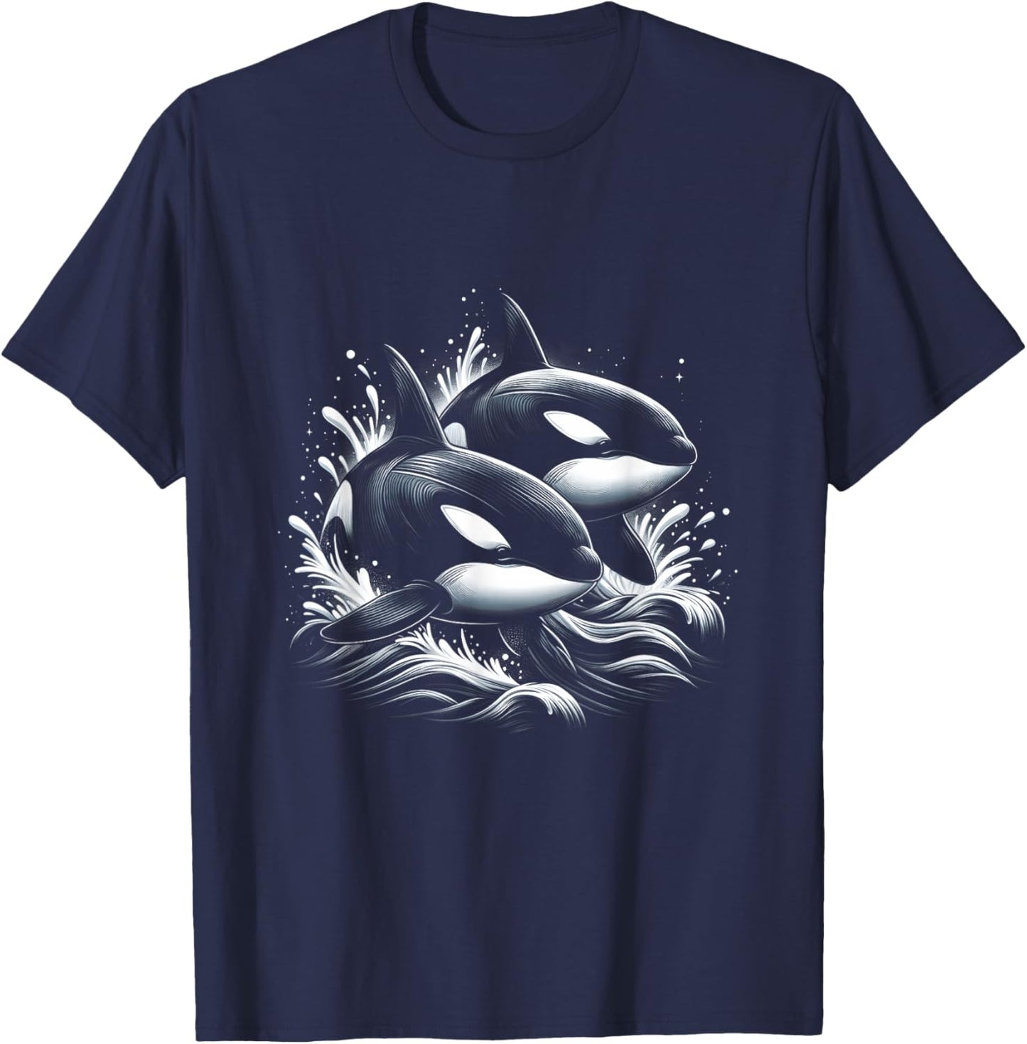 Orca Whale Riding Wave Ocean Sea Animal Lover Whale Couple T-Shirt - T-Shirt | Navy