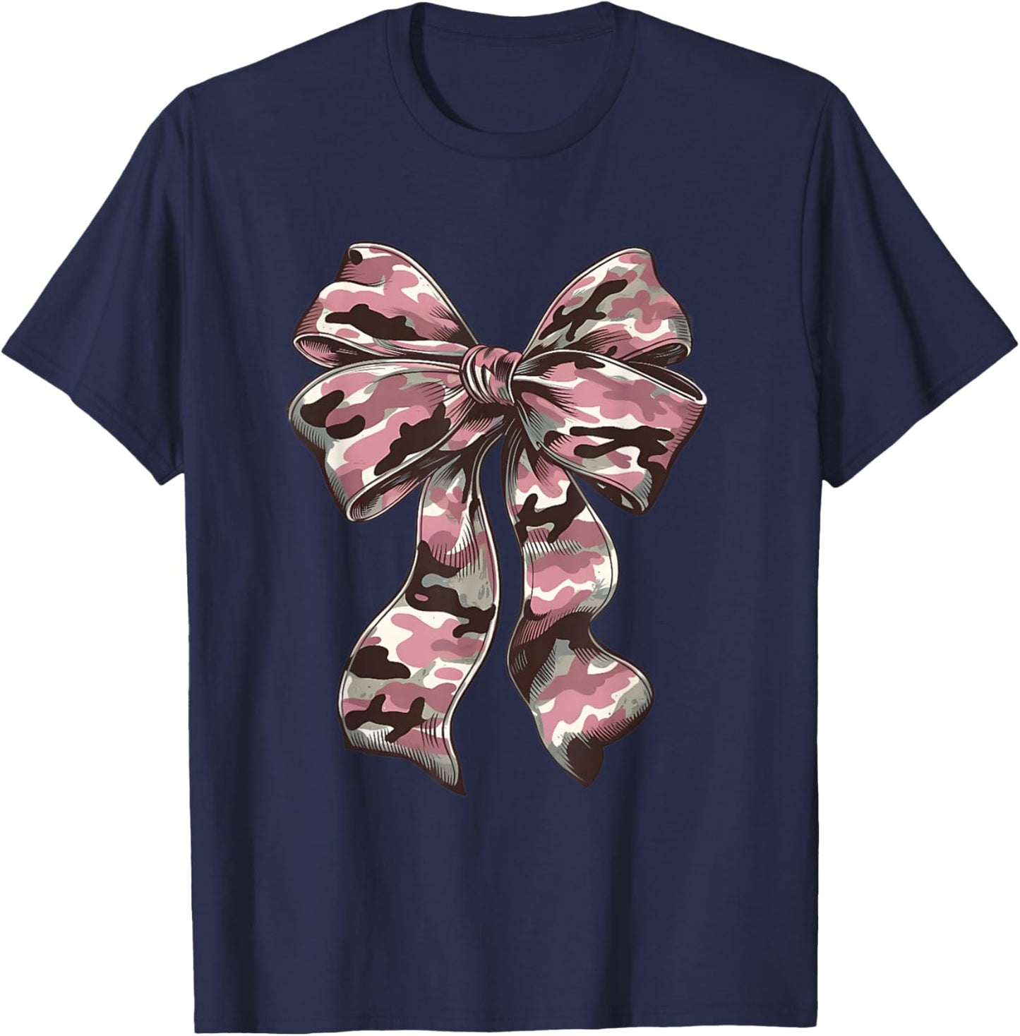 Pink Camouflage Old Camo Bow Camo Coquette Bow Hunting Women T-Shirt - T-Shirt | Navy