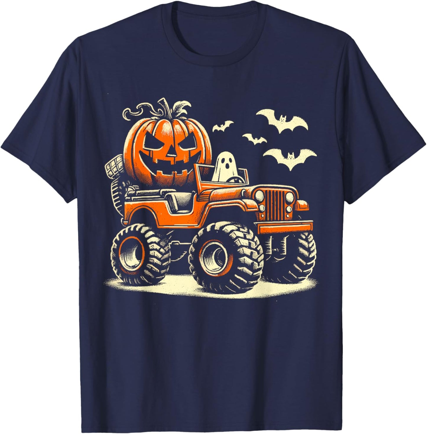 Halloween Monster Truck Dino T-Shirt - T-Shirt | Navy