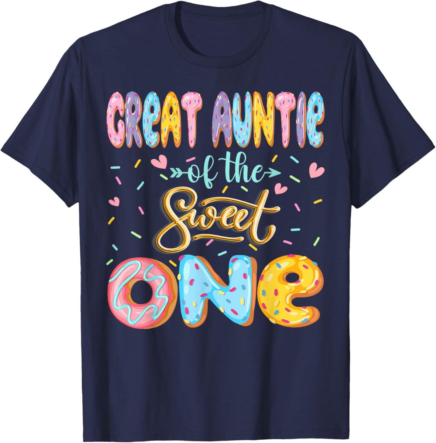 Great Auntie Of The Sweet One 1St Birthday Girl Donut Lover T-Shirt - T-Shirt | Navy