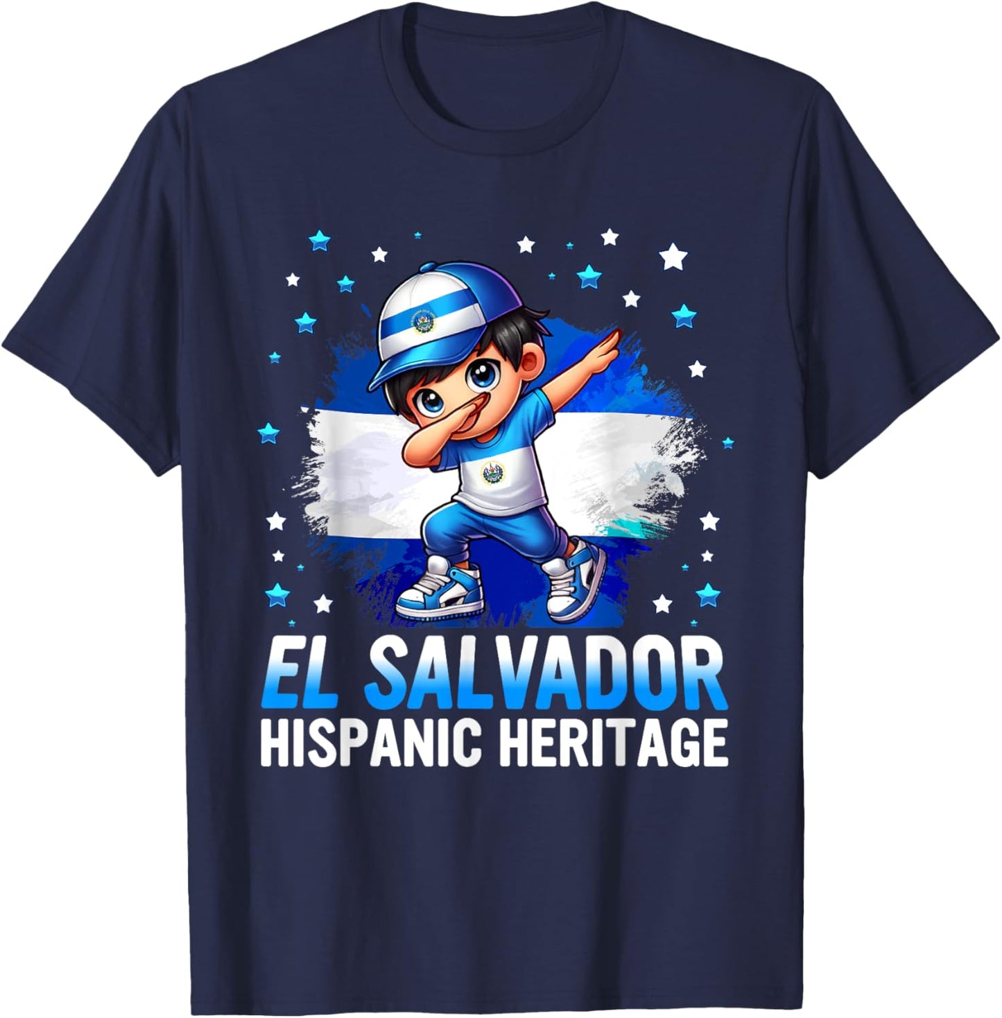 El Salvador Dabbing Kid Hispanic Heritage Salvadorian Roots T-Shirt - T-Shirt | Navy