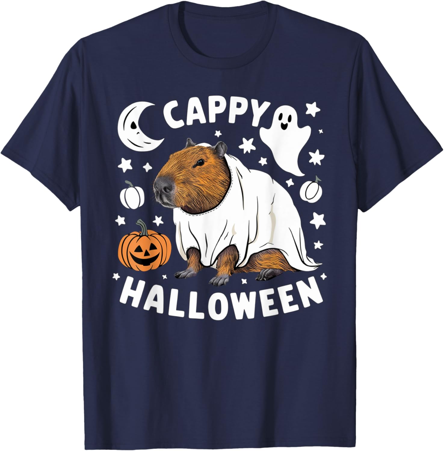 Cappy Halloween - Cute Capybara Ghost Costume T-Shirt - T-Shirt | Navy