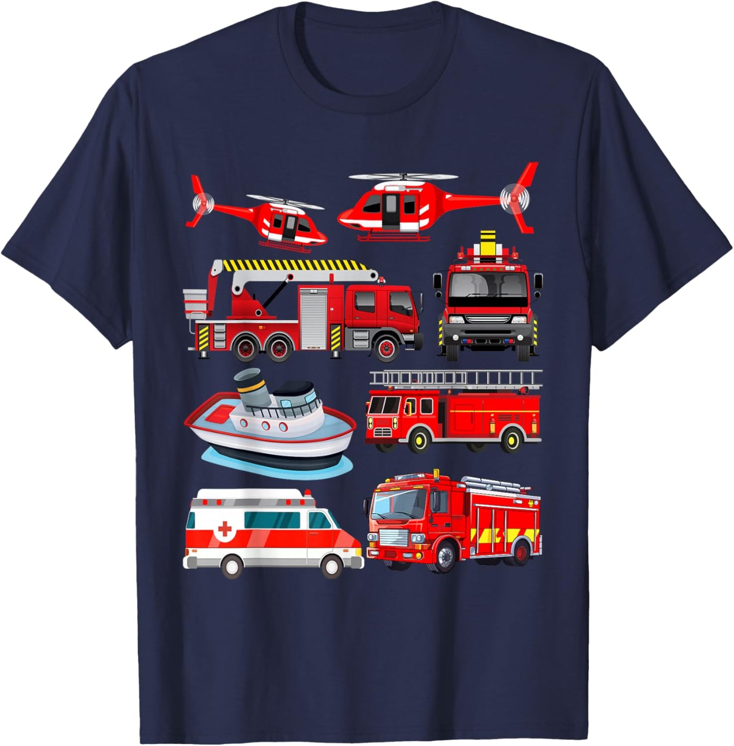 Firetruck Boys Men Firefighter Fireman Fire Engine Truck T-Shirt - T-Shirt | Navy