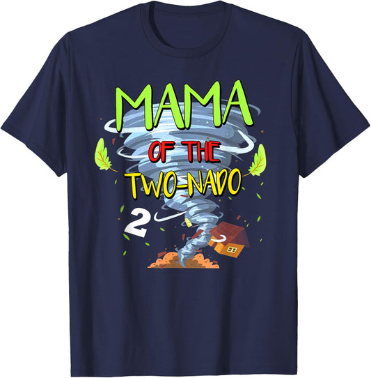 Mama of the Two-nado Tornado Theme 2nd Birthday Party T-Shirt - T-Shirt | Navy