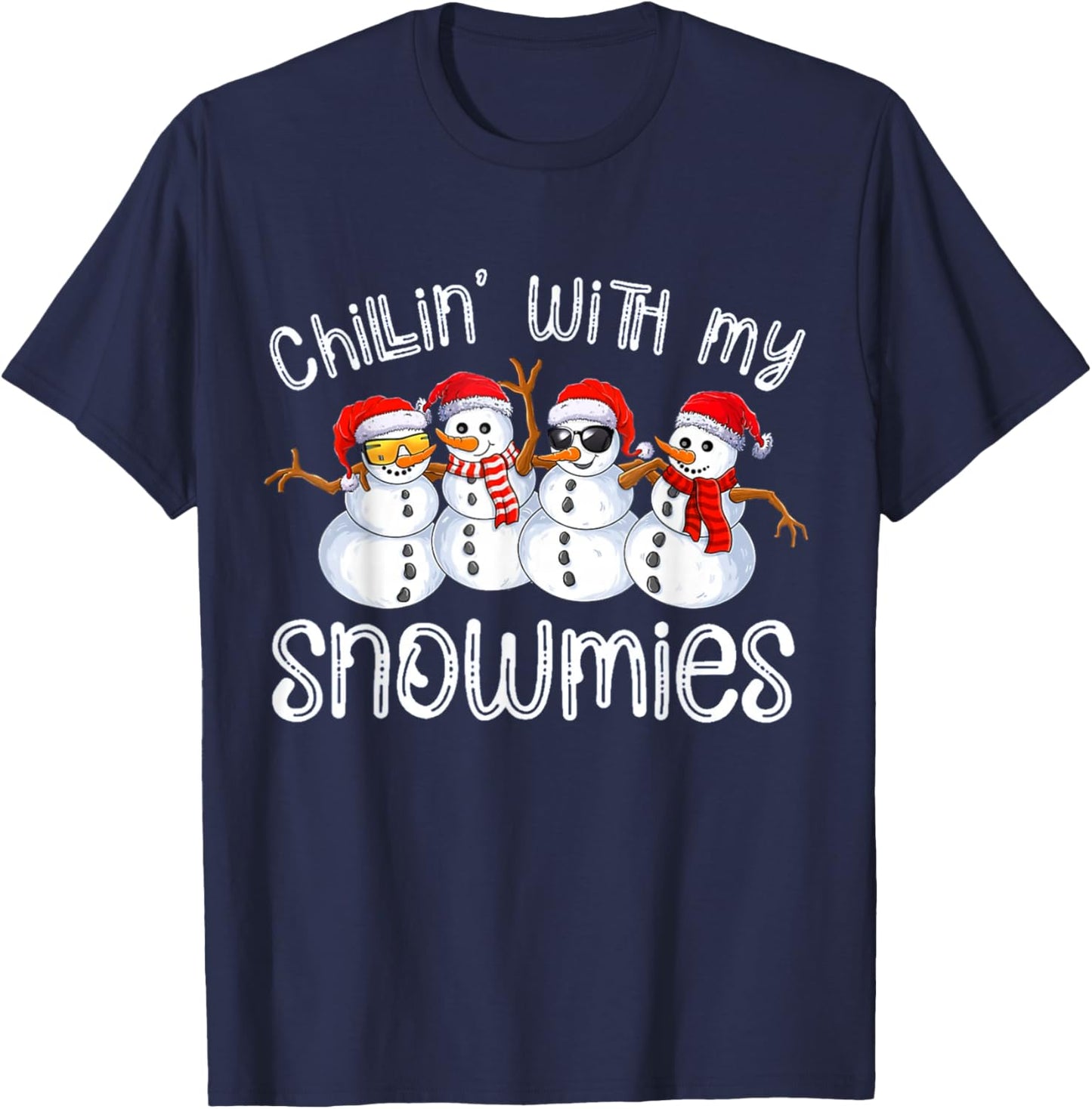Chillin With My Snowmies Funny Snowman Christmas Kids Boys T-Shirt - T-Shirt | Navy