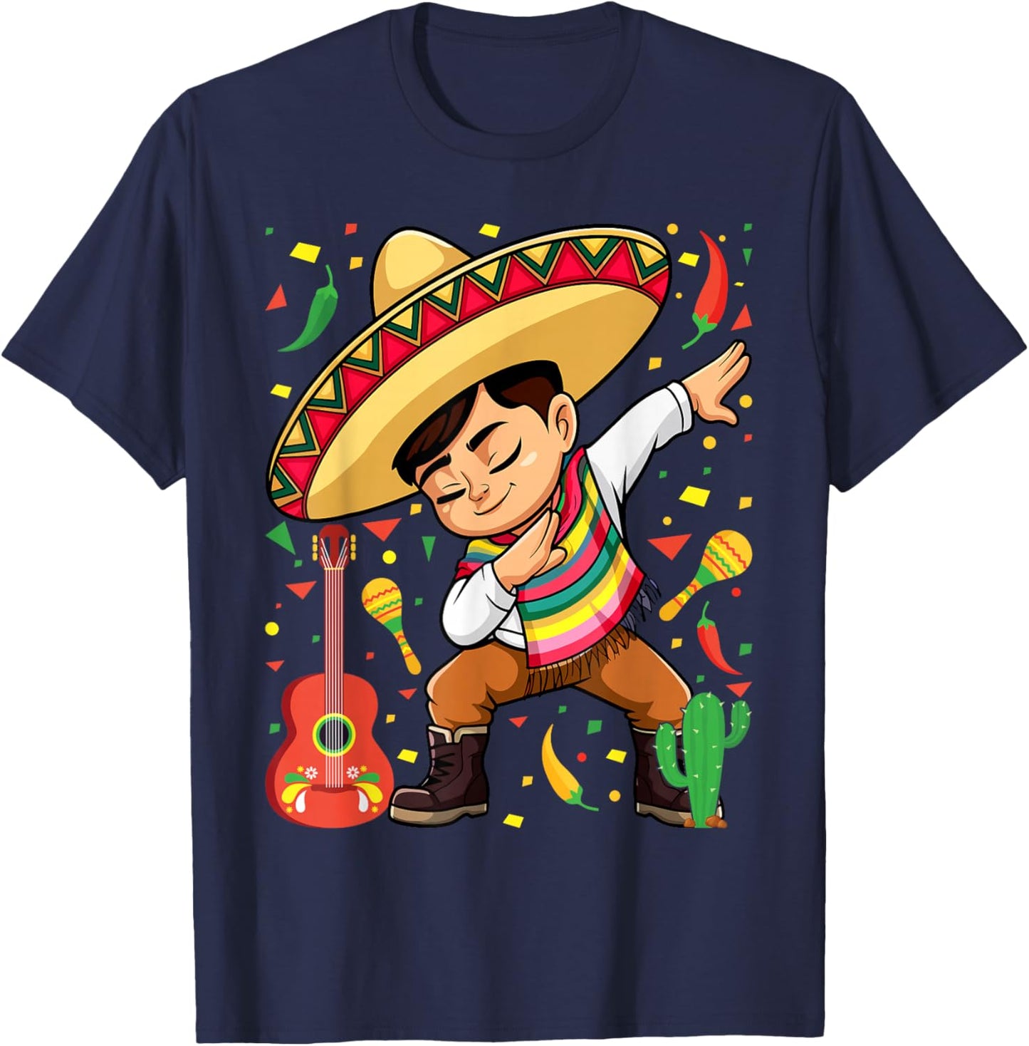 Mexican Boy Dabbing Poncho Cinco de Mayo T-Shirt - T-Shirt | Navy