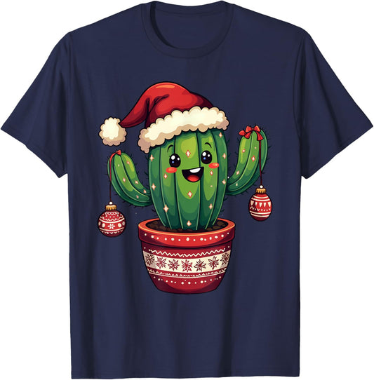 Cactus Santa Hat Funny Christmas Xmas Men Women Kids T-Shirt - T-Shirt | Navy