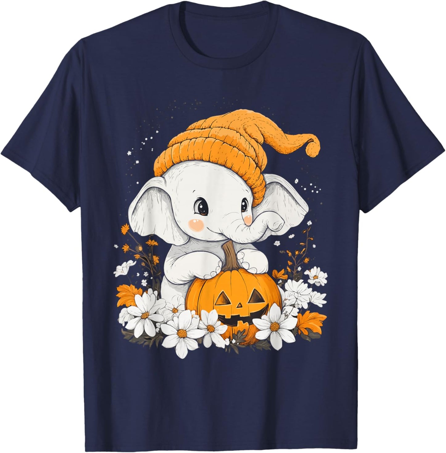 Halloween Pumpkin Flower Girls Boys Kids Elephant Halloween T-Shirt - T-Shirt | Navy
