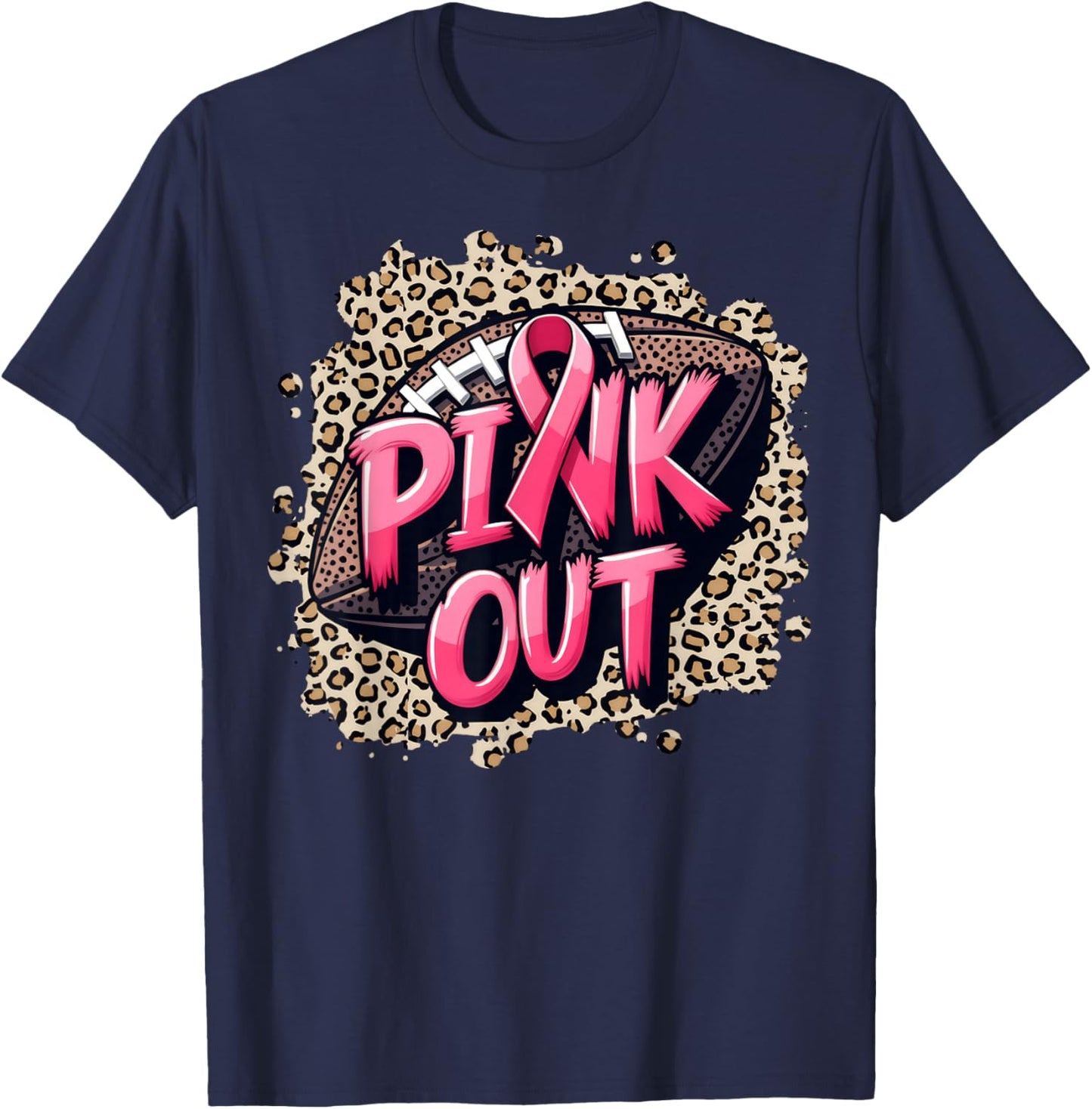 Pink Out American Football Leopard Tackle Breast Cancer 2024 T-Shirt - T-Shirt | Navy