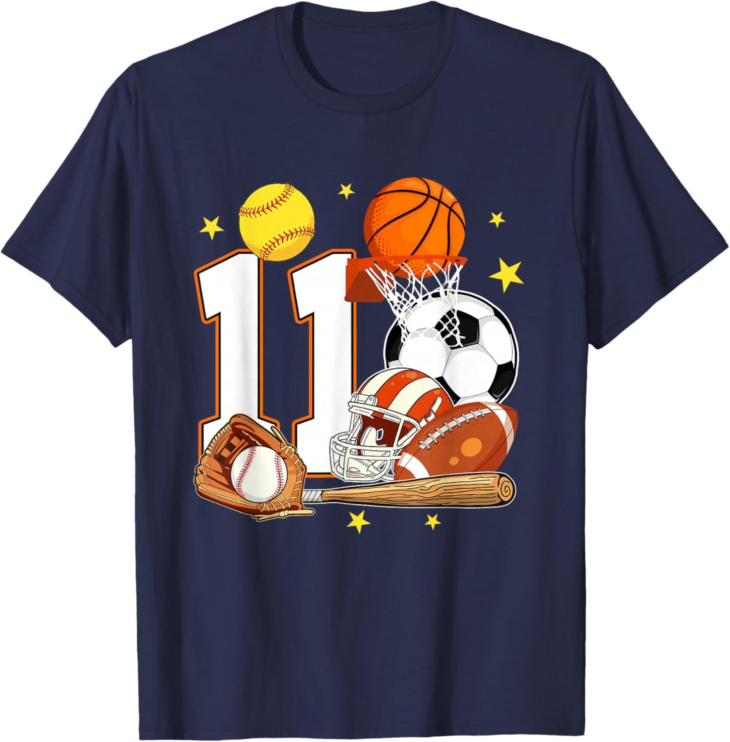 11th Birthday Sports Birthday Theme 11 Year Old Birthday T-Shirt - T-Shirt | Navy