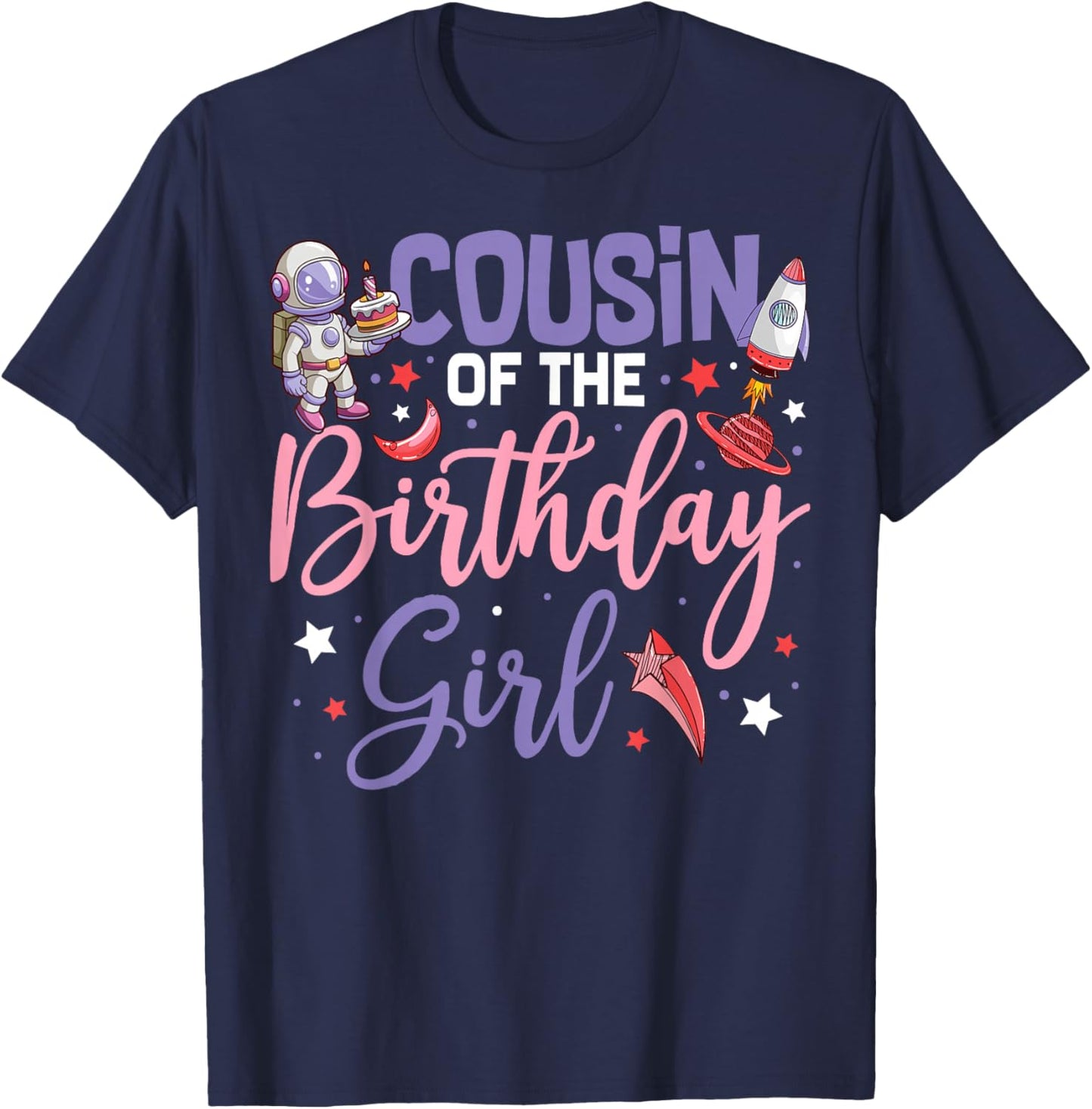 Two The Moon Cousin Of the Birthday Girl Astronaut Family T-Shirt - T-Shirt | Navy
