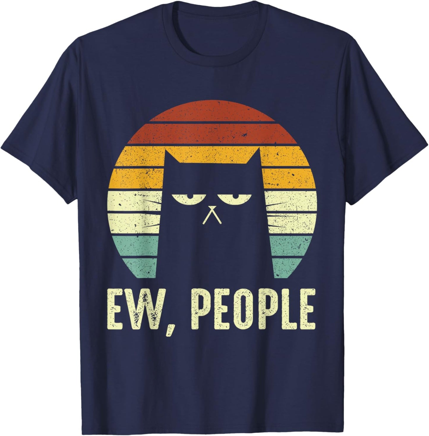 Ew People Retro Funny Black Cats Funny Meowy T-Shirt - T-Shirt | Navy