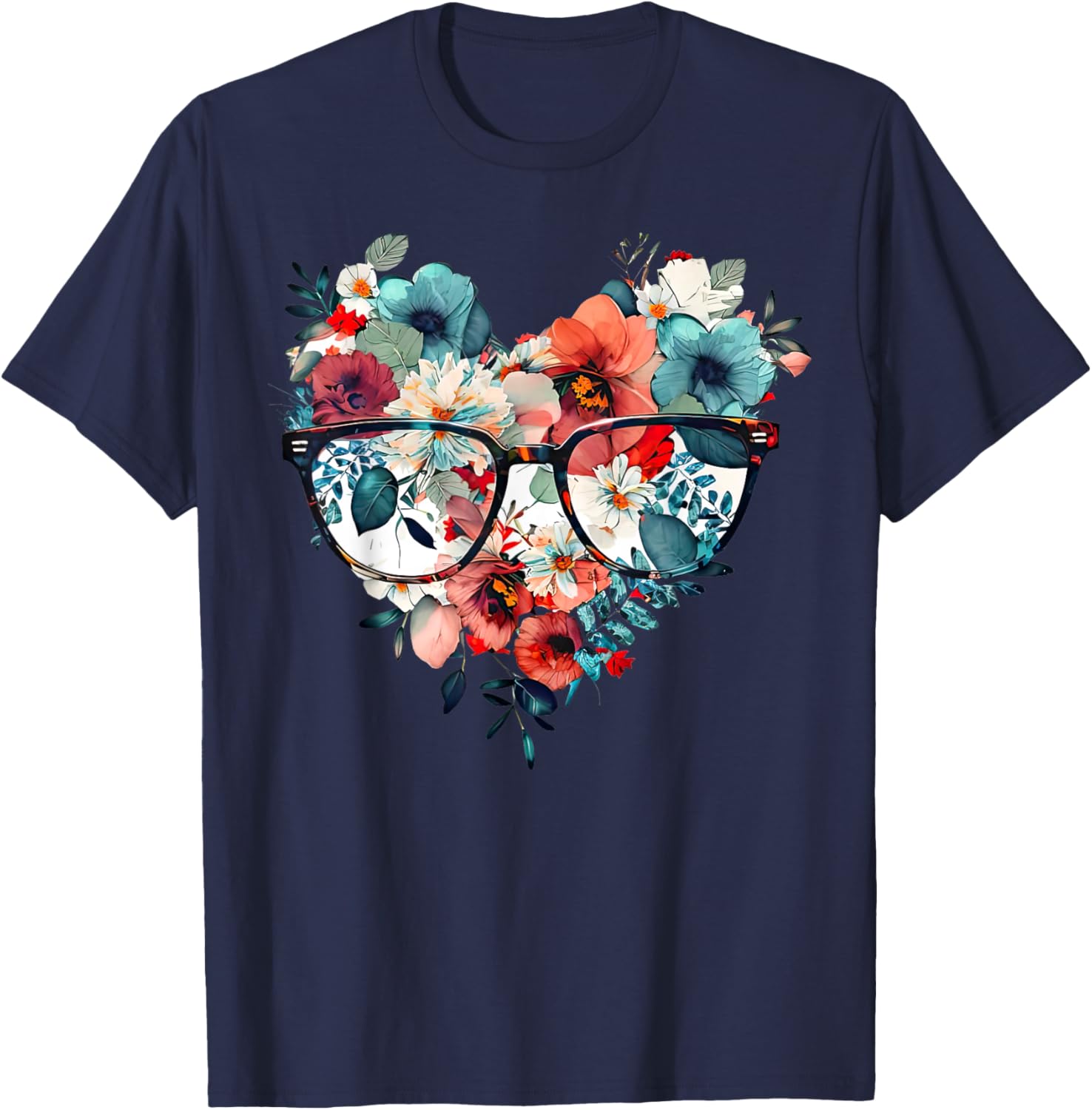 Floral Eyeglasses Optometry Optometrist Optician Doctor Eye T-Shirt - T-Shirt | Navy