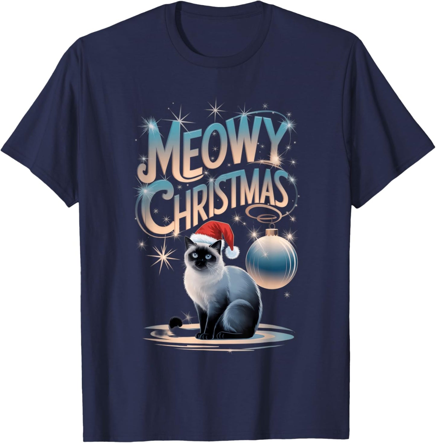 Meowy Christmas Cat Mama - Siamese Cat Lover Women Kids T-Shirt - T-Shirt | Navy