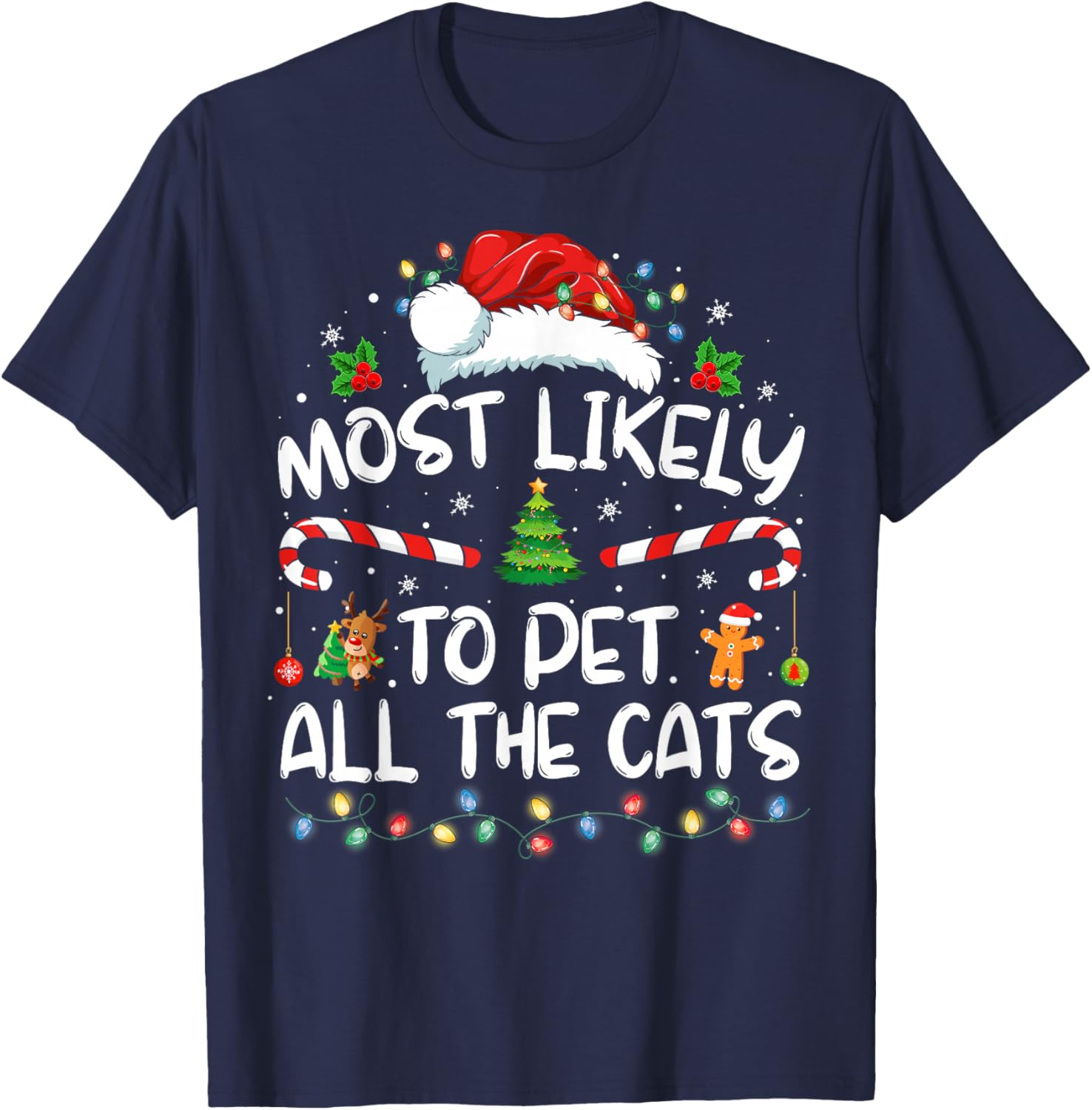 Most Likely To Christmas Pet All The Cats Matching T-Shirt - T-Shirt | Navy