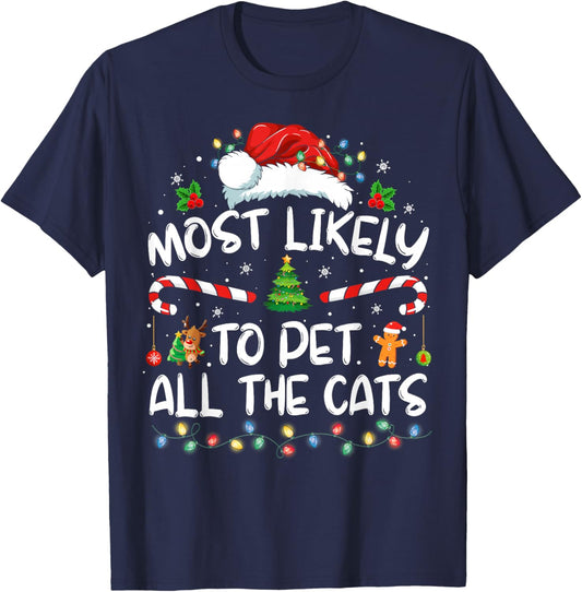 Most Likely To Christmas Pet All The Cats Matching T-Shirt - T-Shirt | Navy