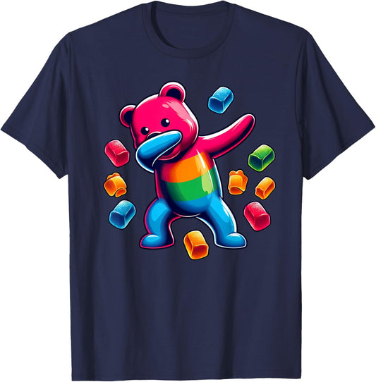 Colorful Dabbing Gummy Bear Candy Lovers Kids Boys Bear Dab T-Shirt - T-Shirt | Navy