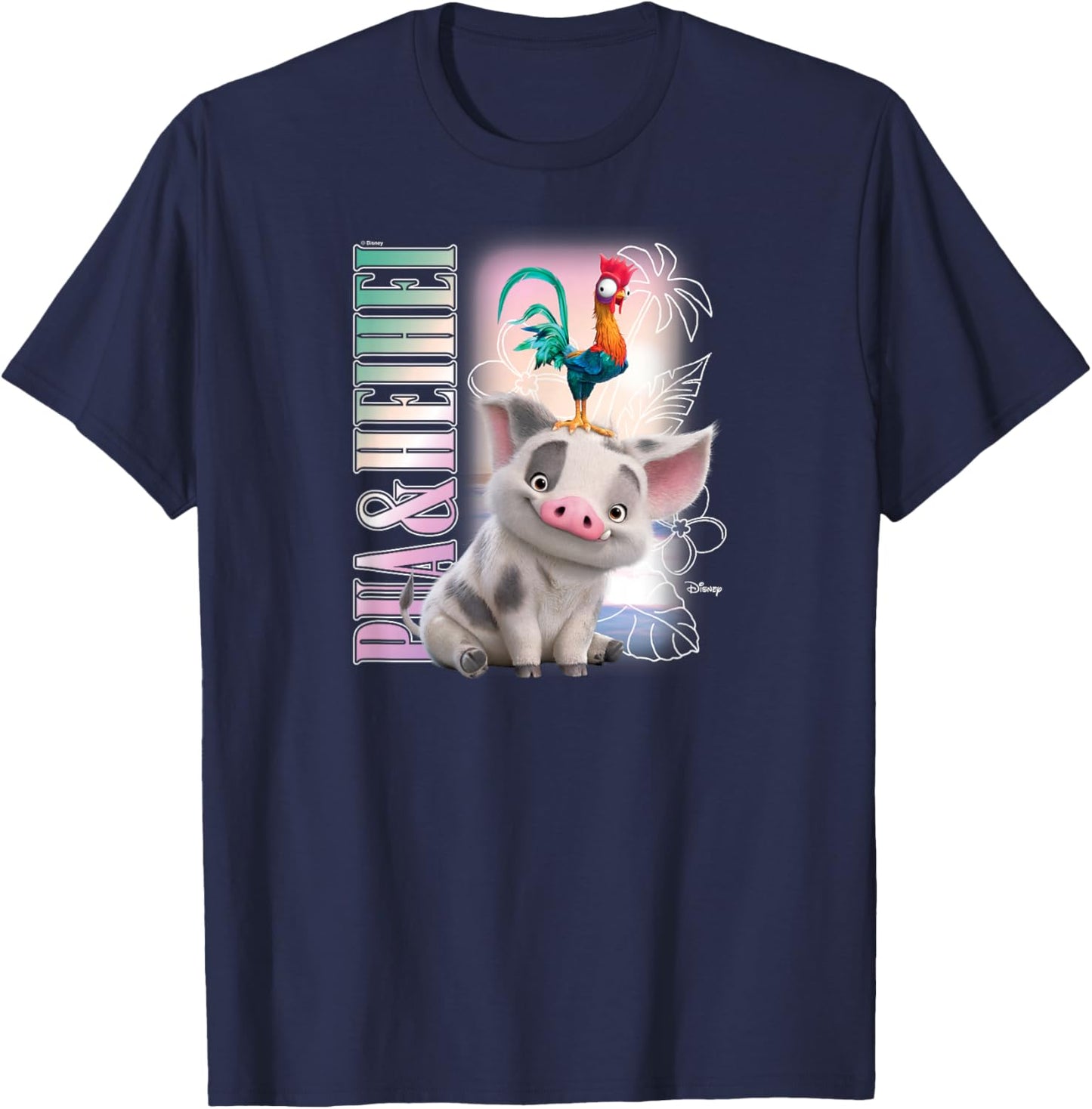Moana 2 - Hei Hei and Pua Retro Bootleg T-Shirt - T-Shirt | Navy