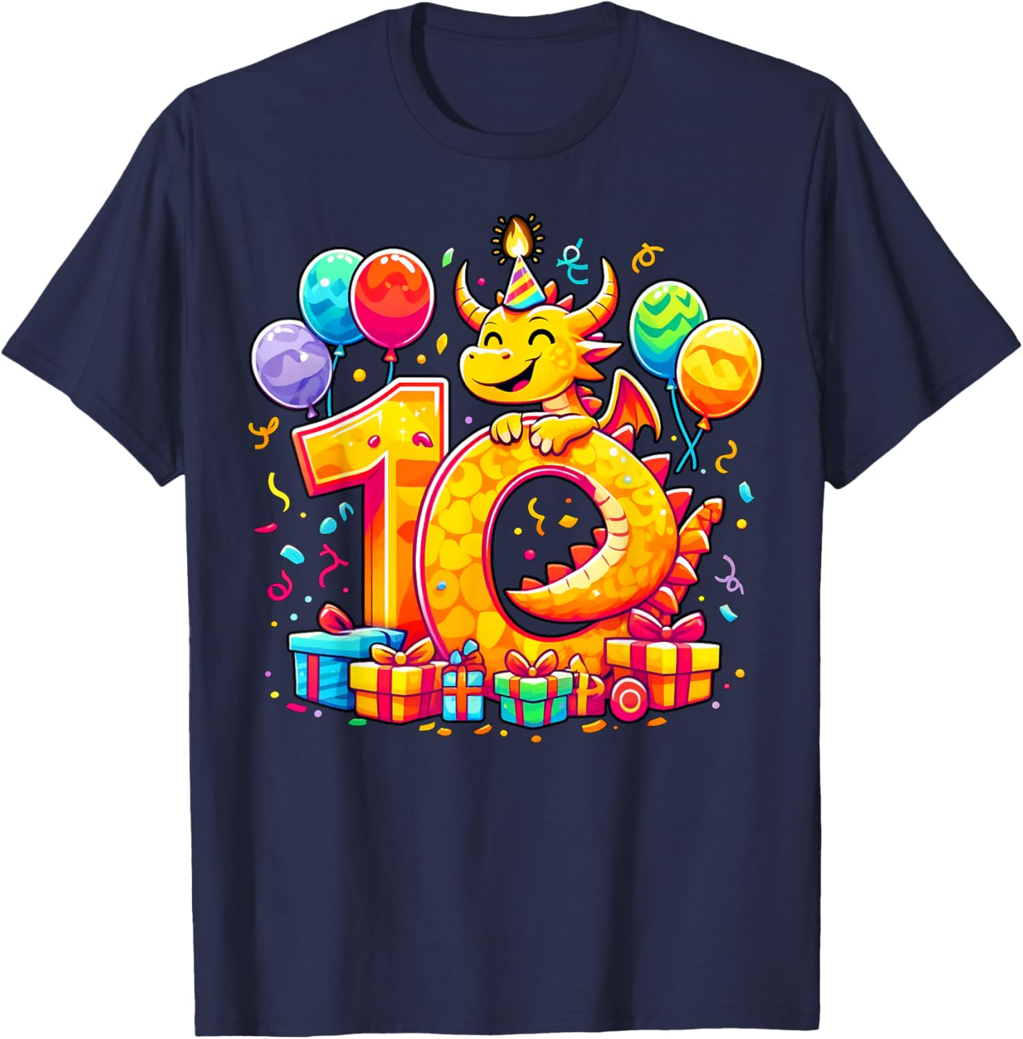 Kids Dragon Theme tenth Bday Party 10th Dragon Birthday T-Shirt - T-Shirt | Navy